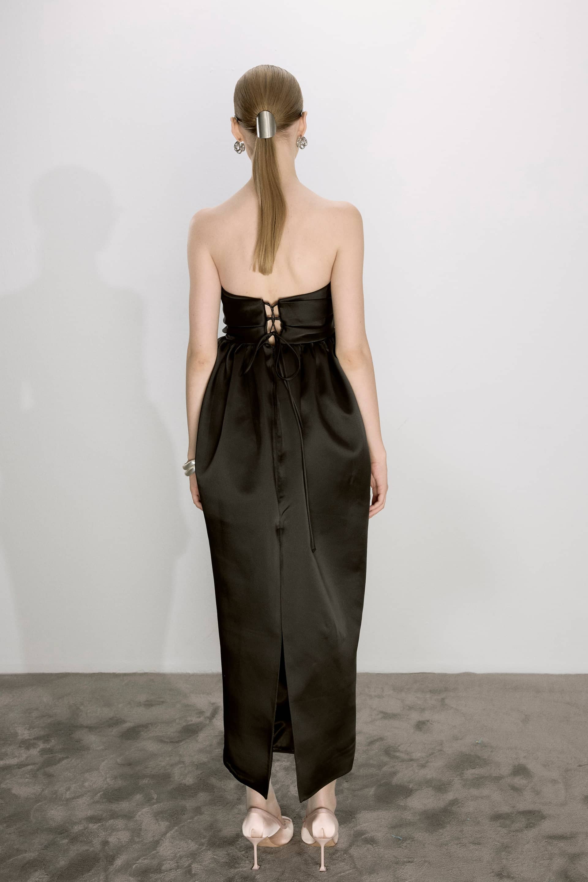 Jeanne Balloon Midi Dress In Black made by Nazli Ceren