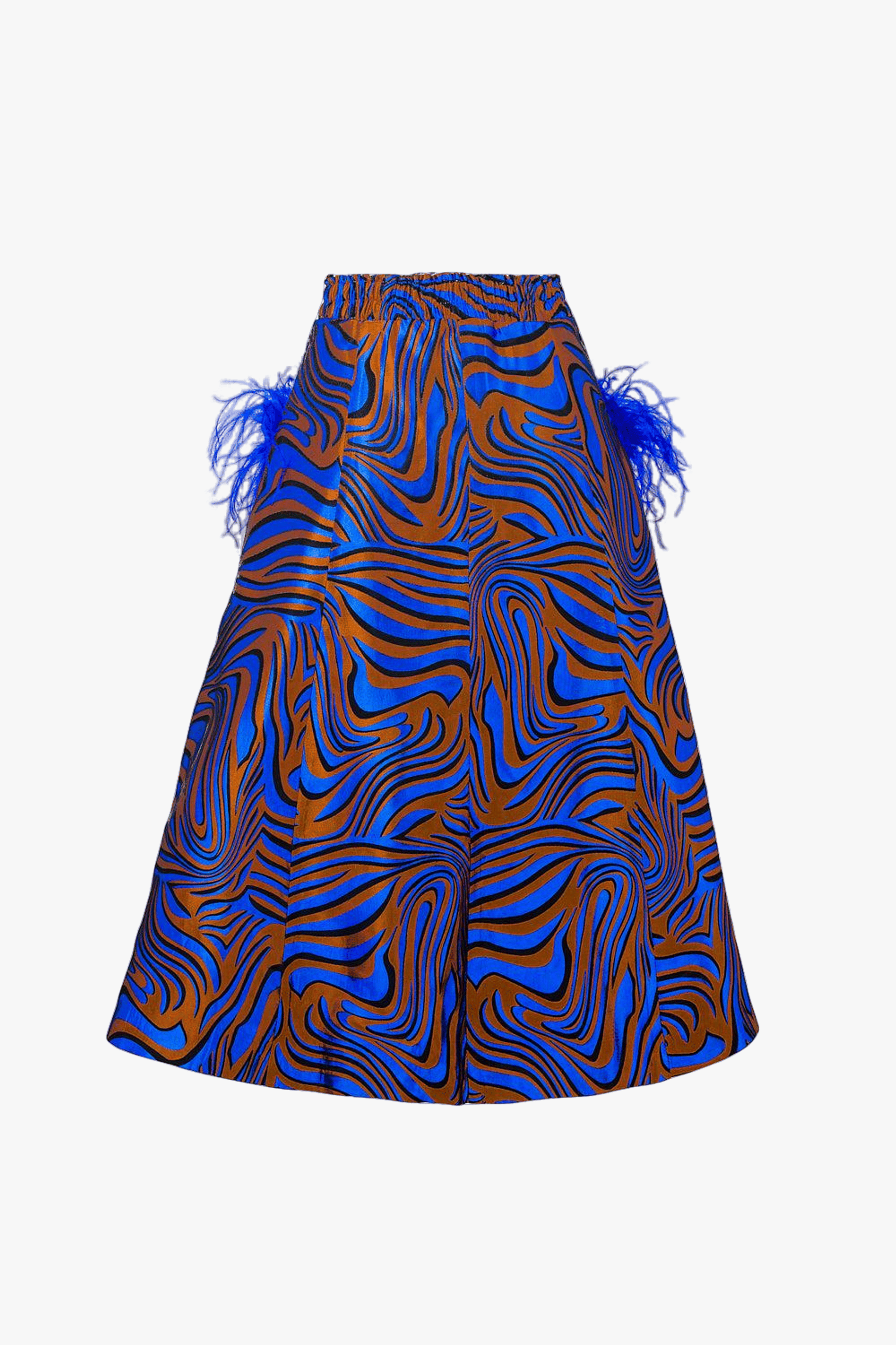 Blue Printed Skirt With Feathers made by ANDREEVA