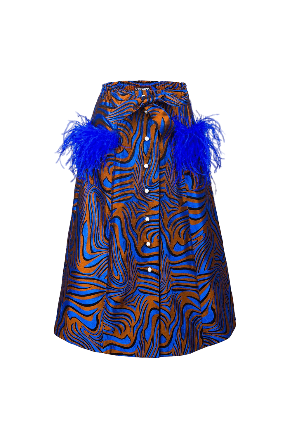 Blue Printed Skirt With Feathers made by ANDREEVA