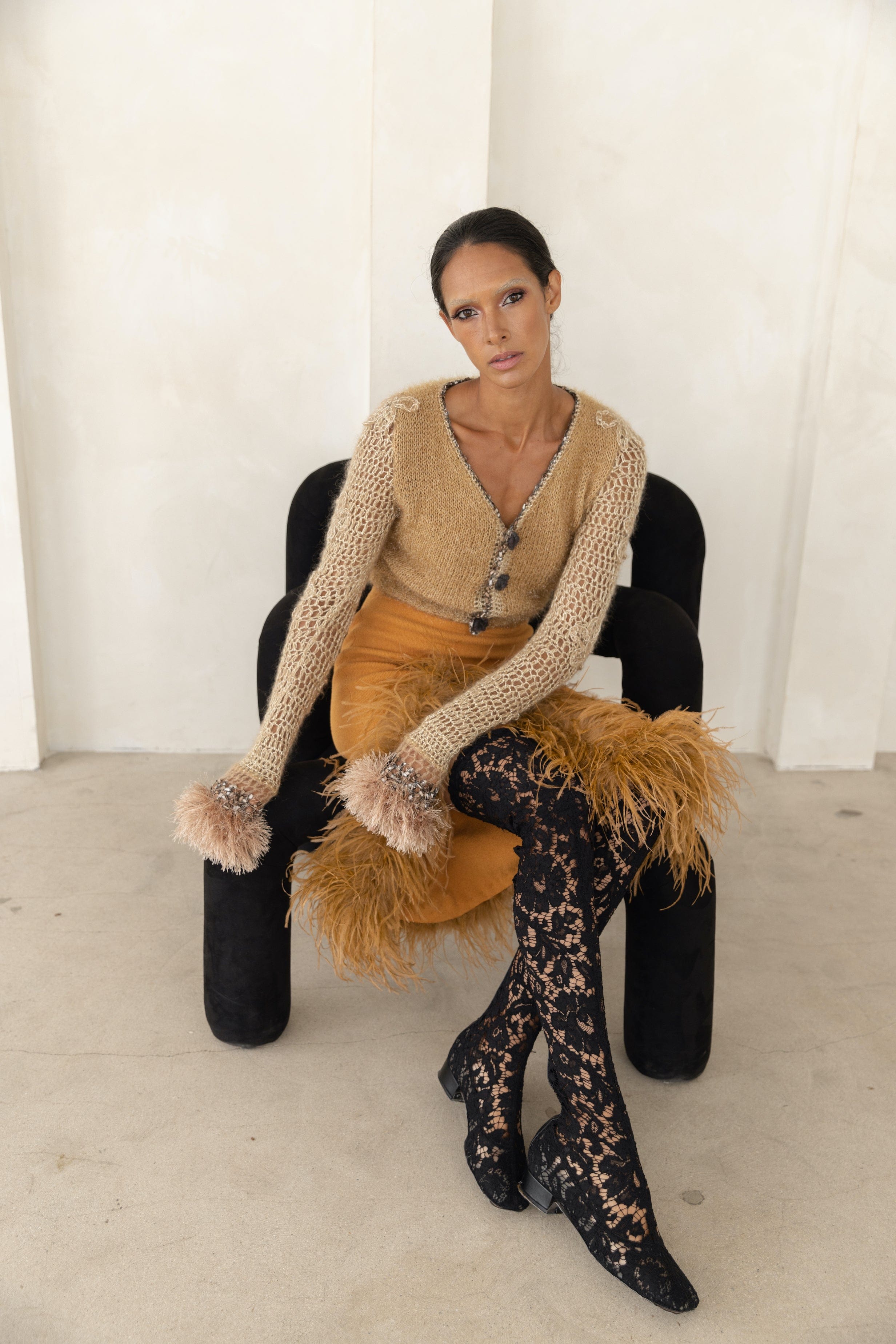 Camel Handmade Knit Cardigan in Brown made by ANDREEVA