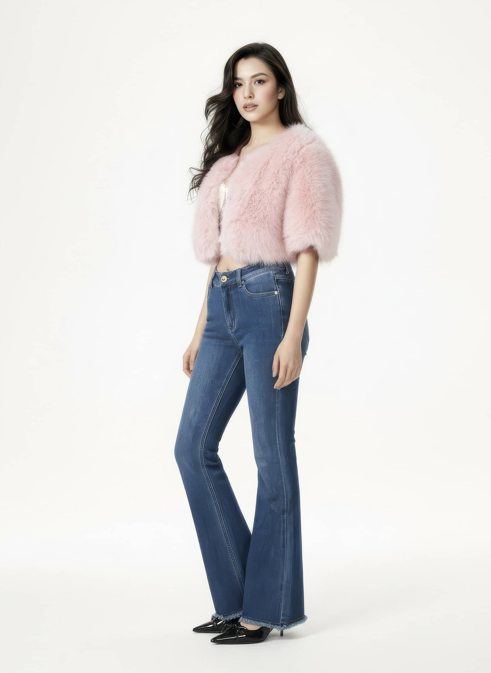 Thalia Cropped Faux Fur Jacket (Pink) made by Nana Jacqueline