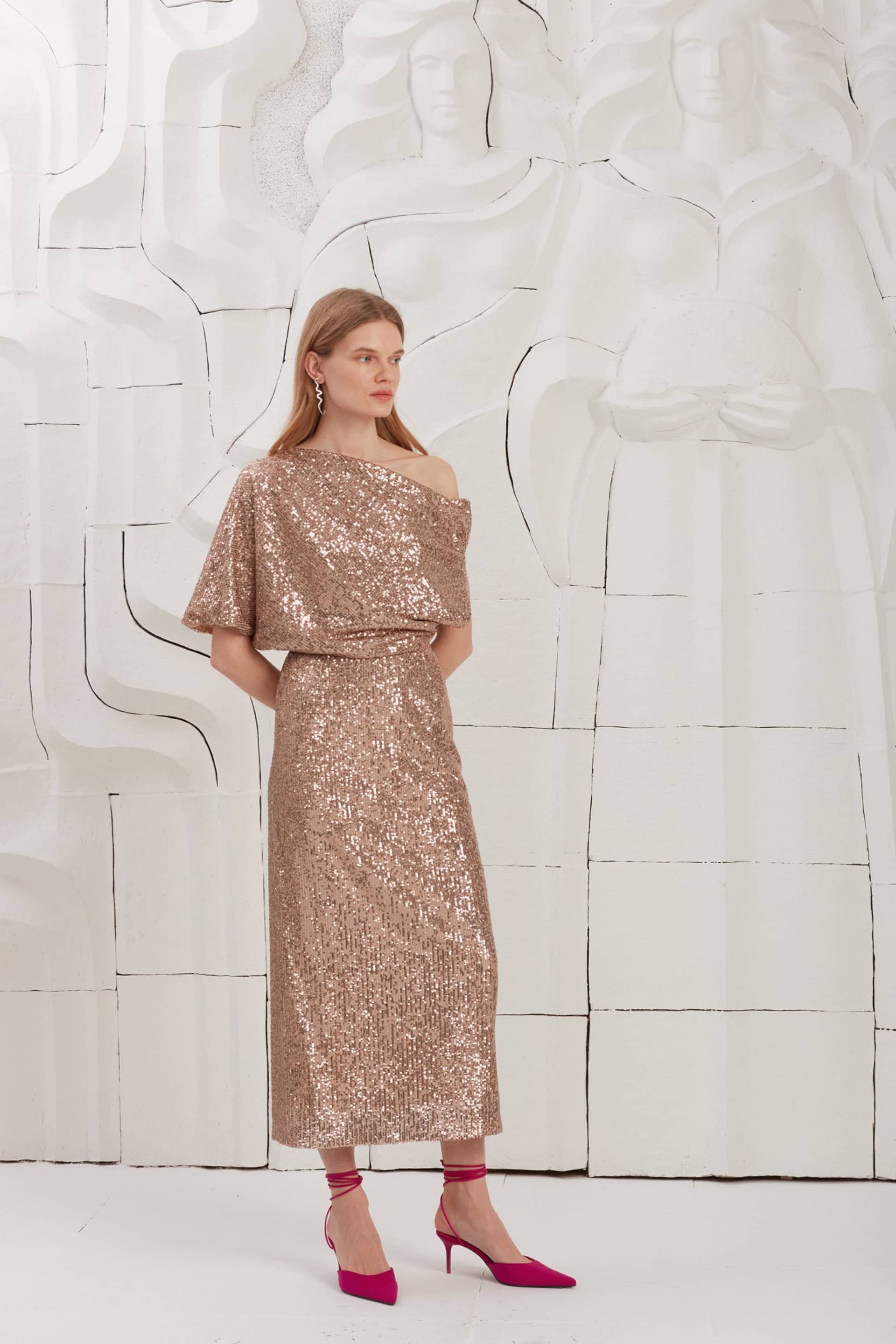 MARGO nude sequin asymmetric evening dress made by UNDRESS
