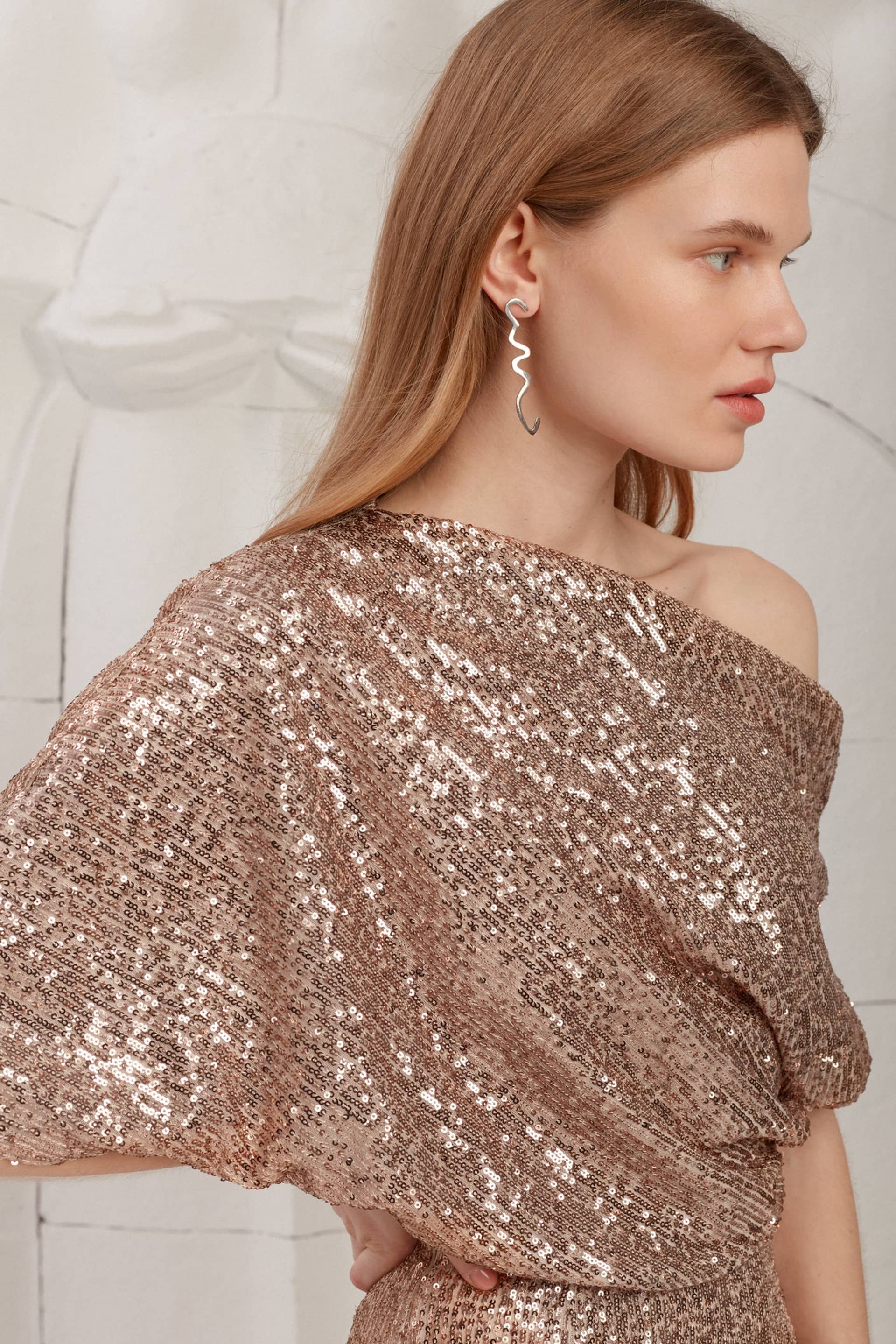 MARGO nude sequin asymmetric evening dress made by UNDRESS