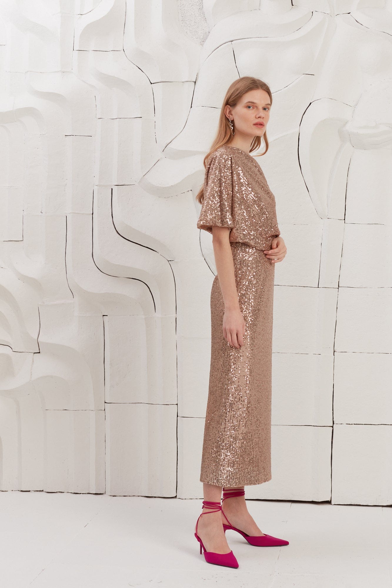 MARGO nude sequin asymmetric evening dress made by UNDRESS