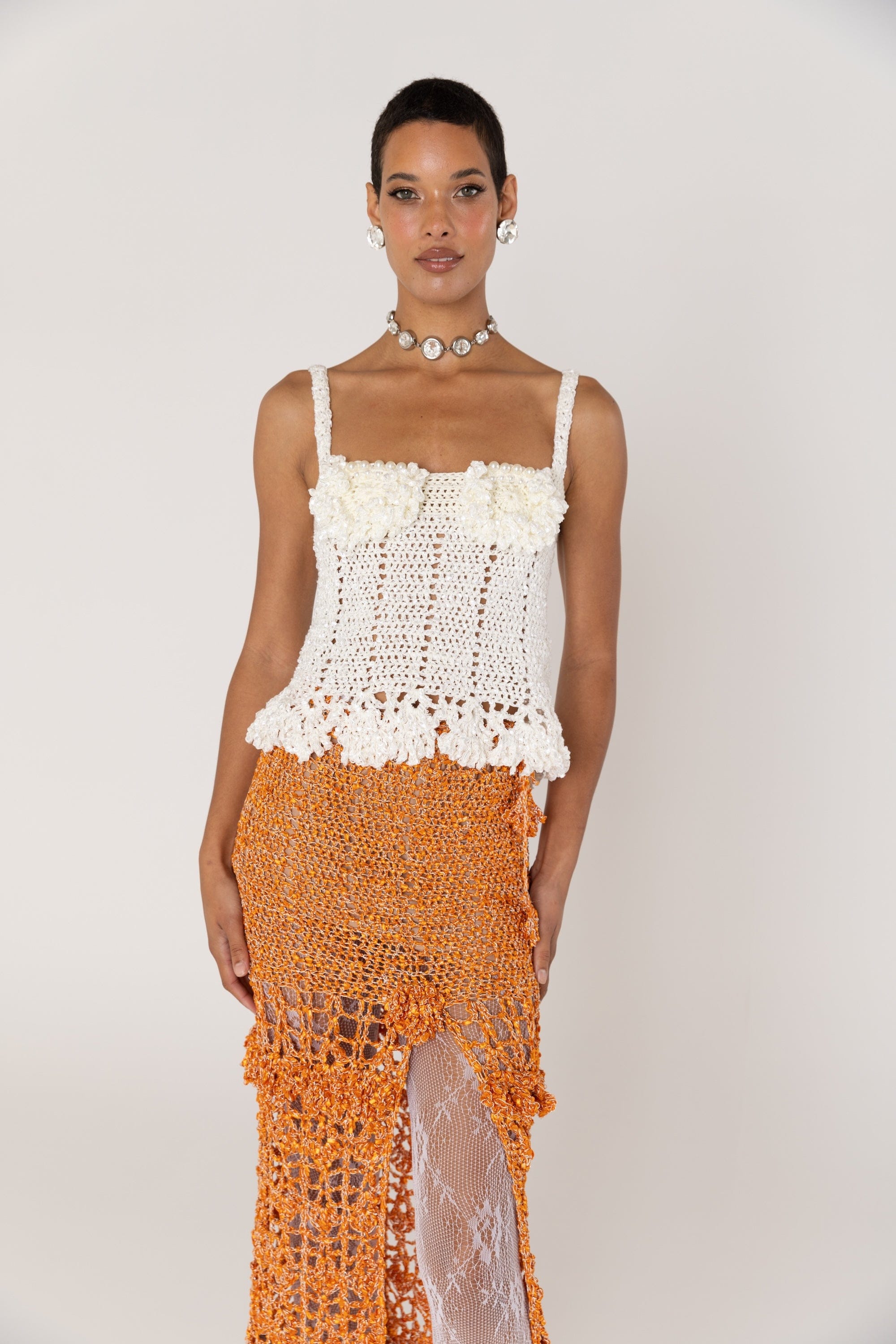 Chrysanthemum White Handmade Crochet Top made by ANDREEVA