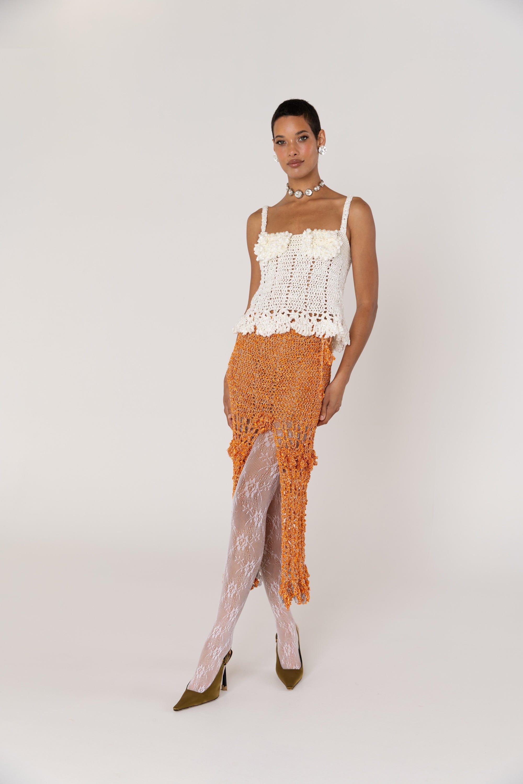 Chrysanthemum White Handmade Crochet Top made by ANDREEVA
