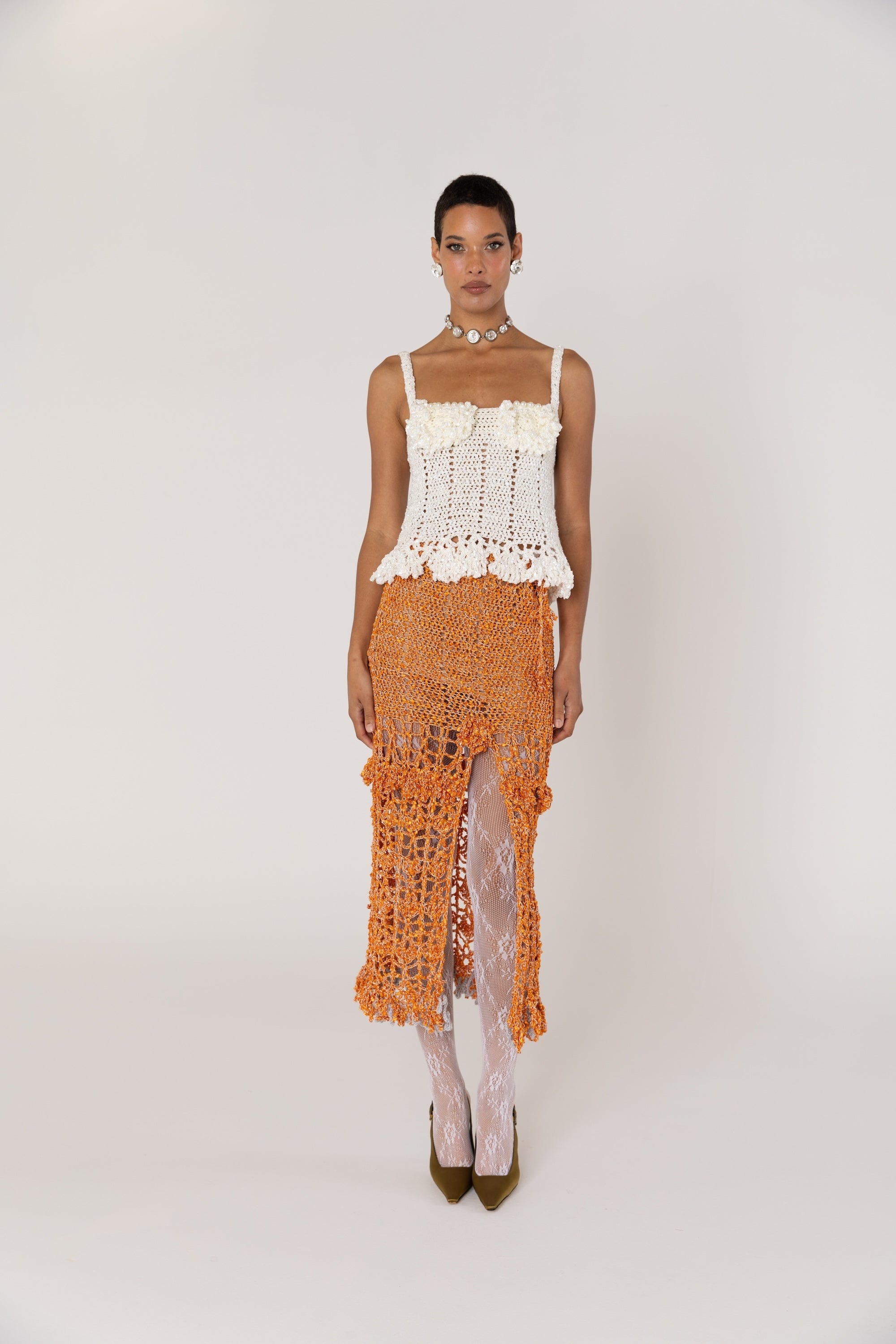 Chrysanthemum White Handmade Crochet Top made by ANDREEVA