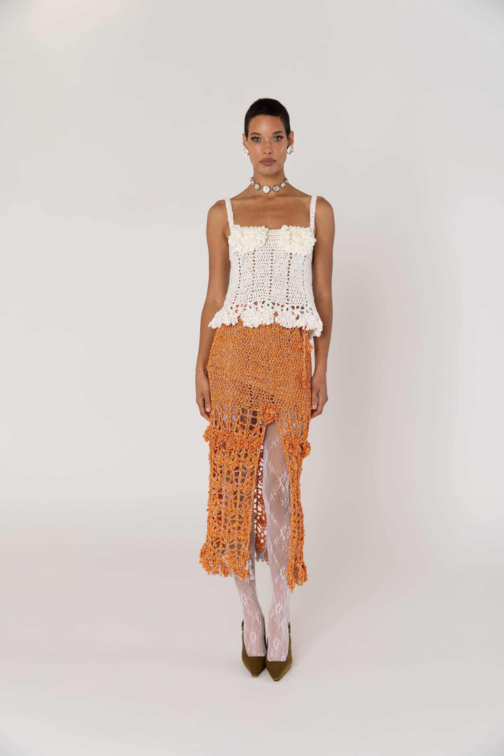 Chrysanthemum White Handmade Crochet Top made by ANDREEVA