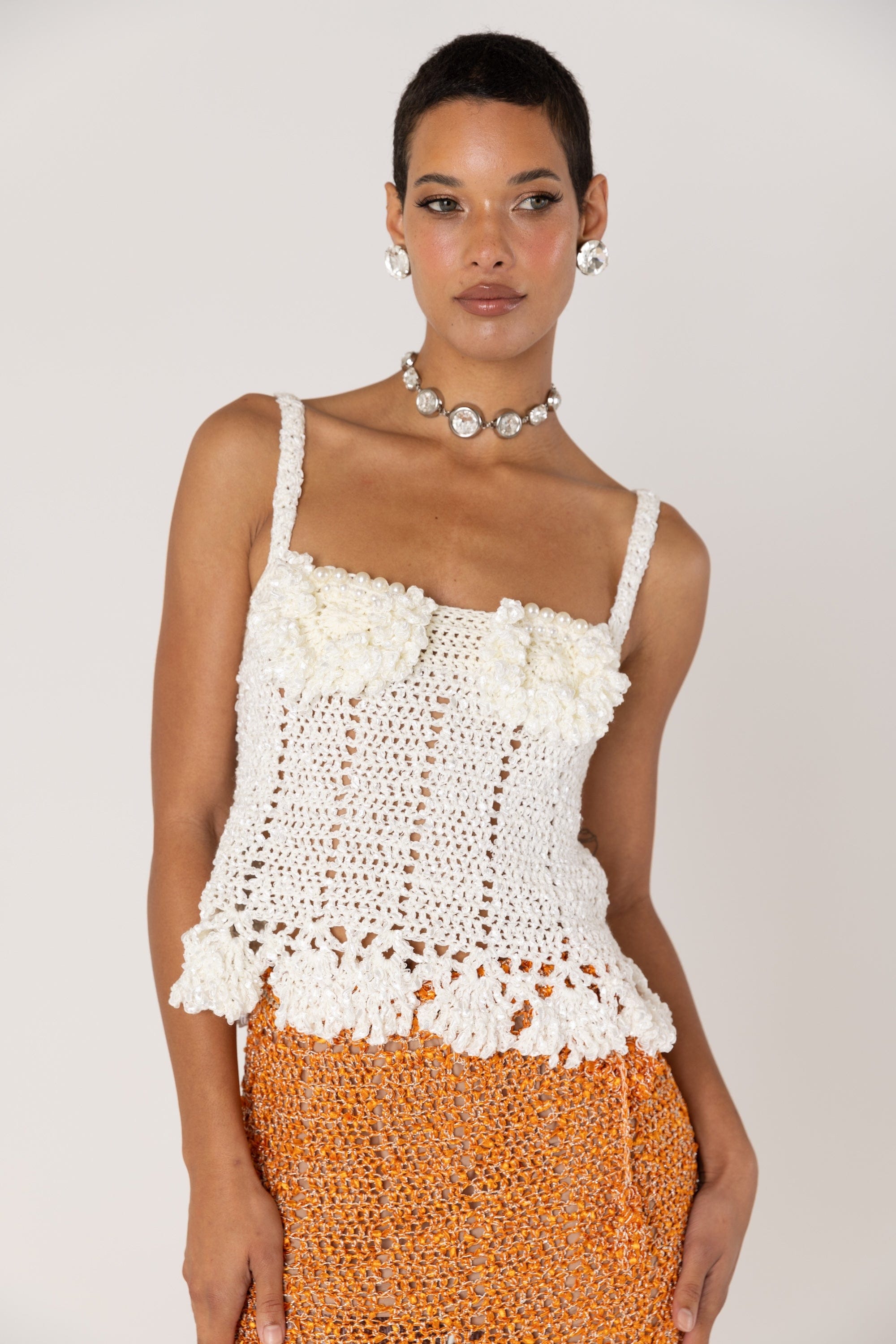 Chrysanthemum White Handmade Crochet Top made by ANDREEVA