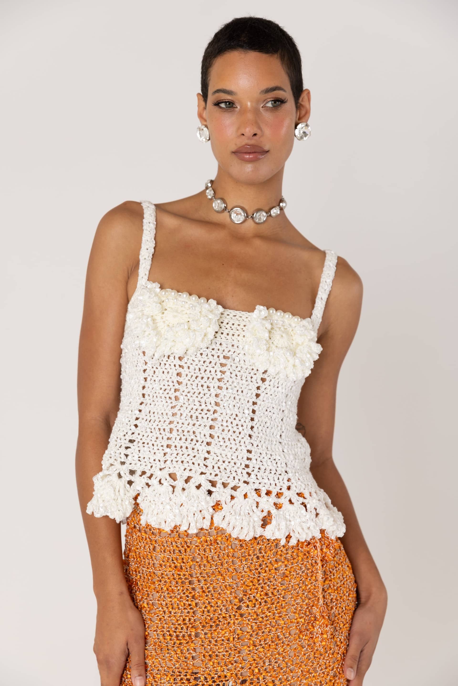 Chrysanthemum White Handmade Crochet Top made by ANDREEVA