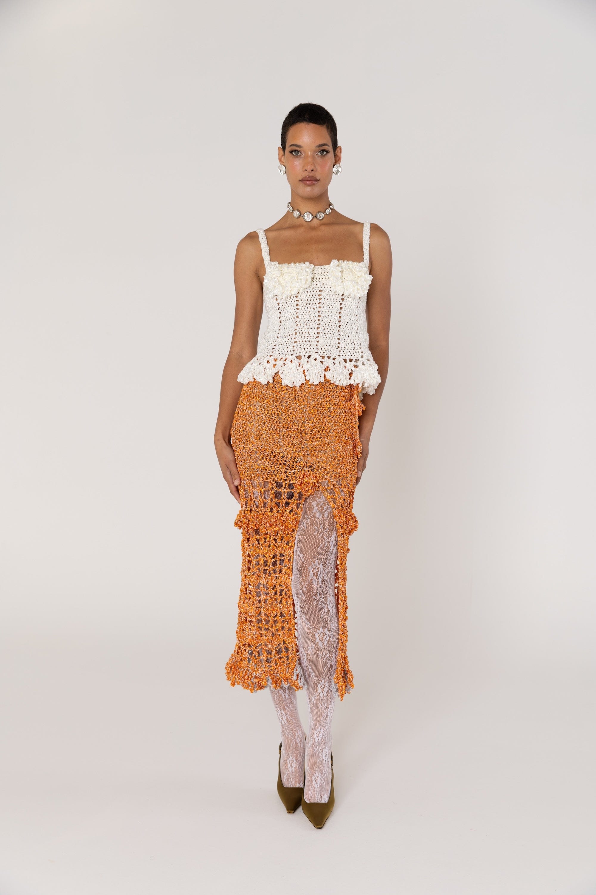 Chrysanthemum White Handmade Crochet Top made by ANDREEVA