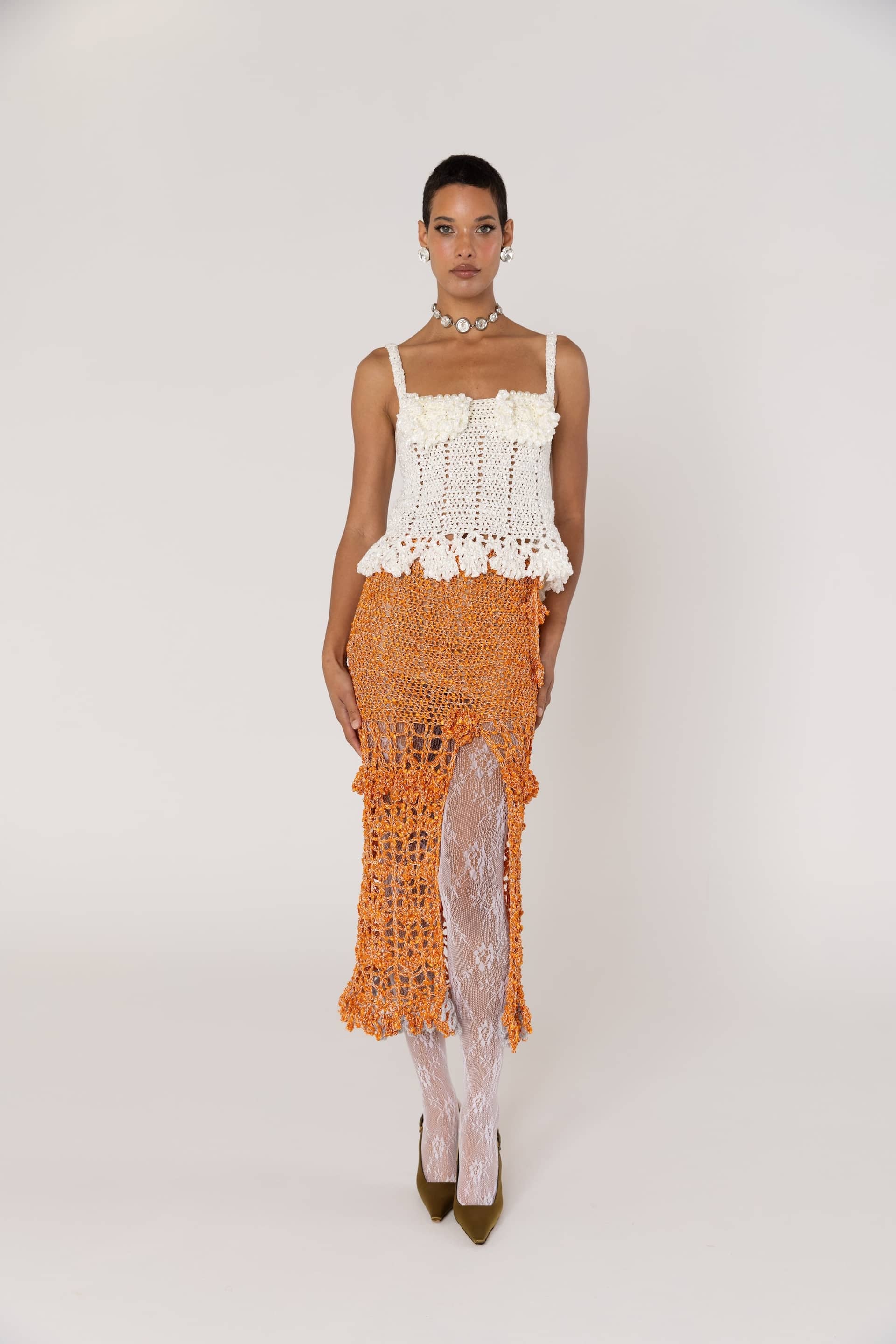 Chrysanthemum White Handmade Crochet Top made by ANDREEVA