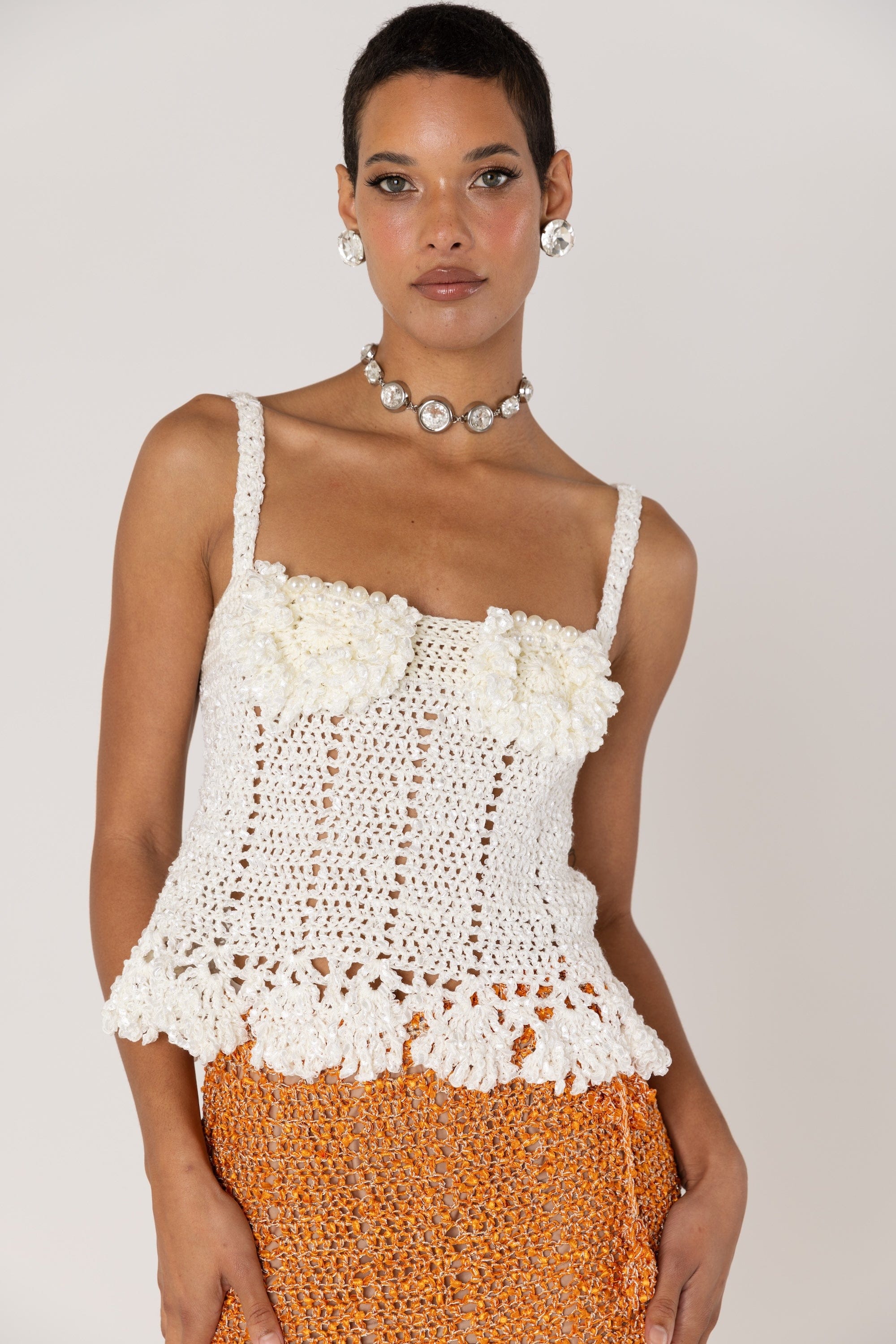 Chrysanthemum White Handmade Crochet Top made by ANDREEVA