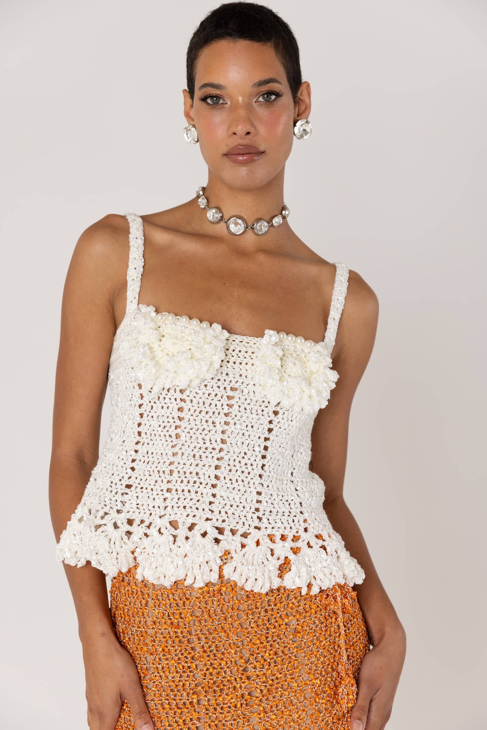 Chrysanthemum White Handmade Crochet Top made by ANDREEVA