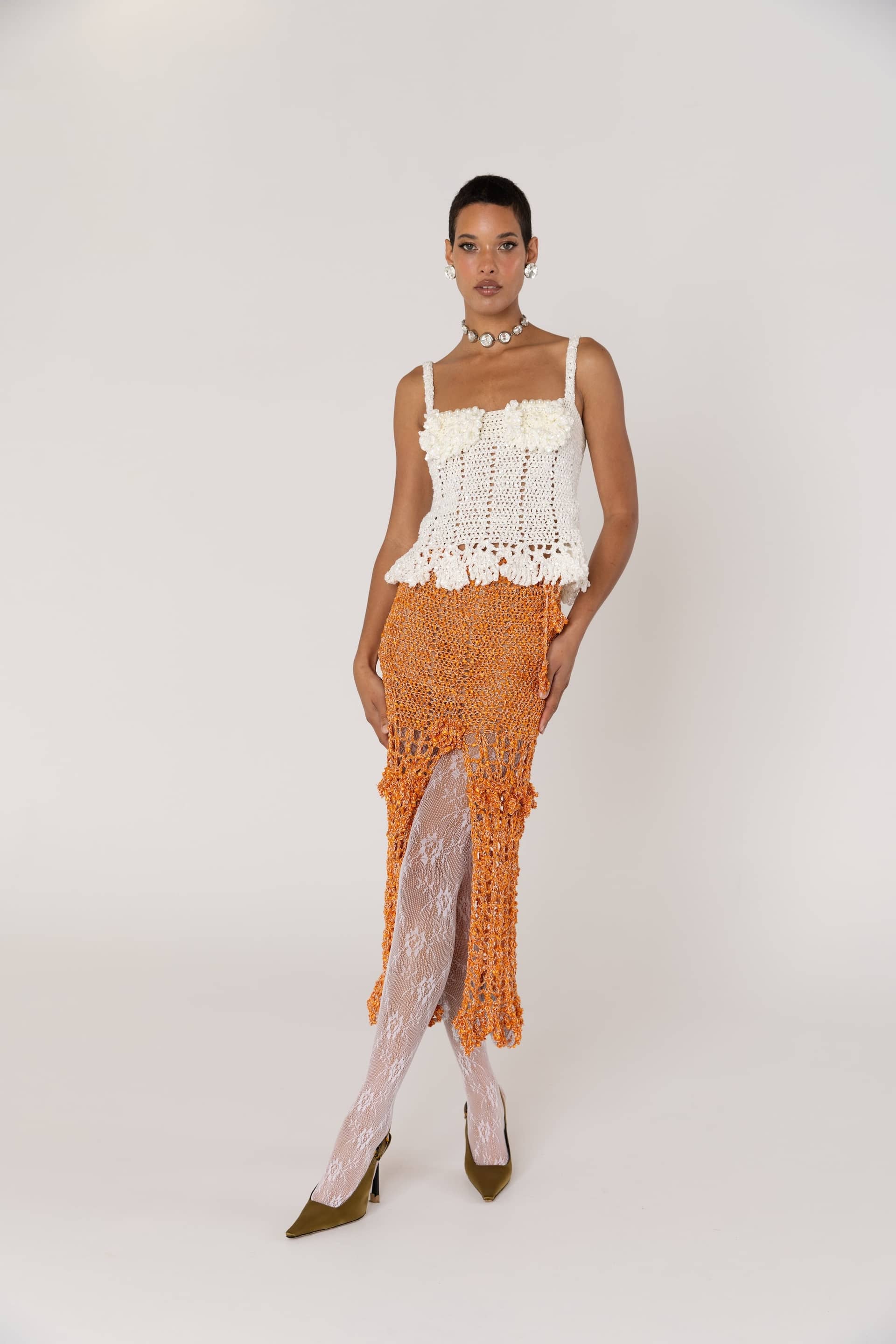 Chrysanthemum White Handmade Crochet Top made by ANDREEVA