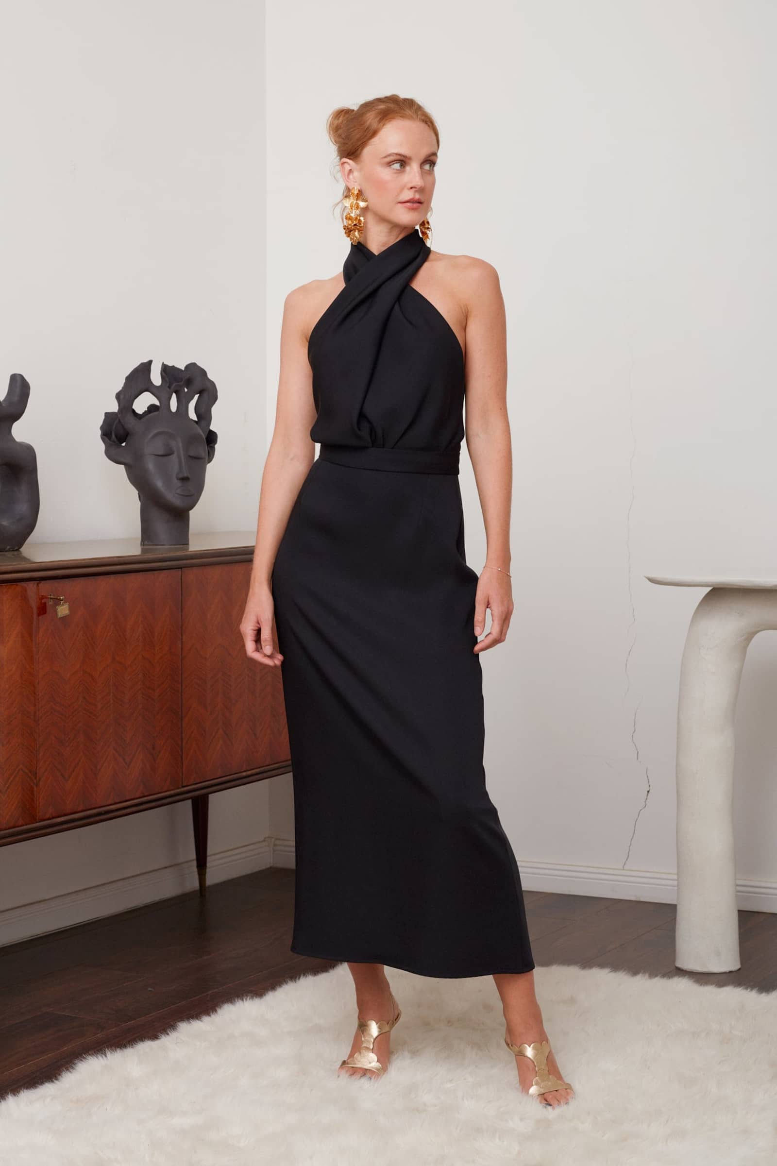 CELIA black X neck midi party dress made by UNDRESS