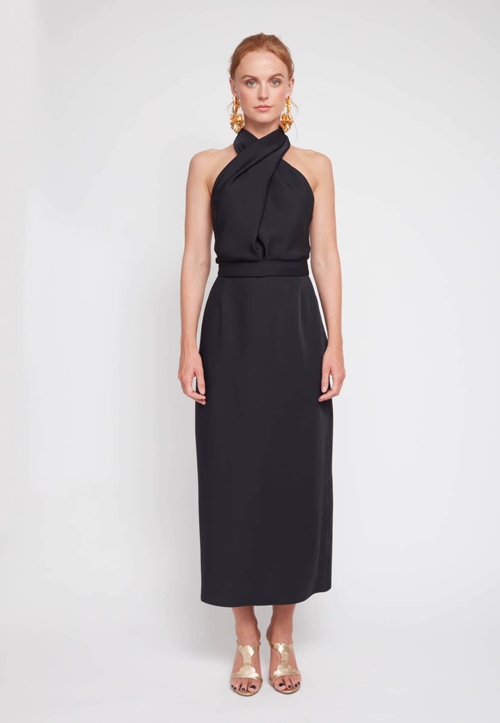 CELIA black X neck midi party dress made by UNDRESS