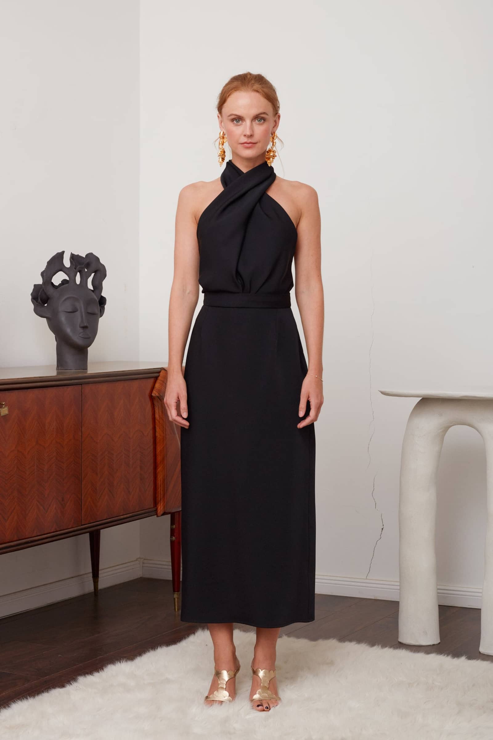 CELIA black X neck midi party dress made by UNDRESS