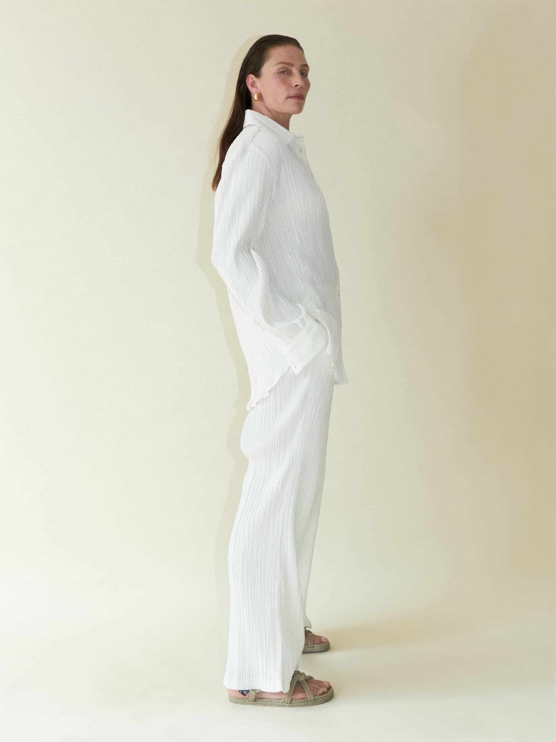 Tree Bark Mini Flare Trousers - Ivory made by CAHAYA STUDIOS