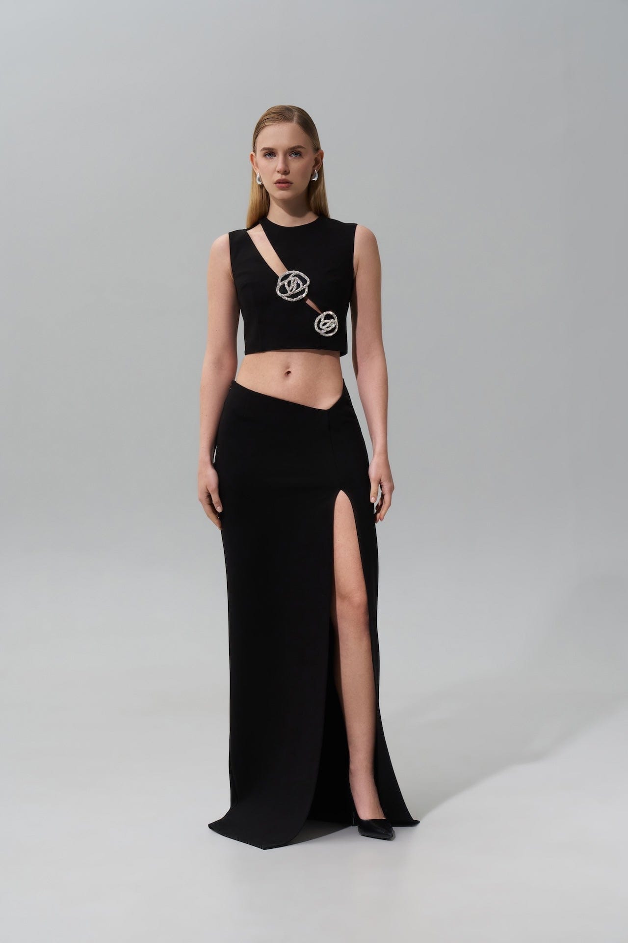 Crystal Rose Embellished Top With Side Cut-Out made by NDS The Label