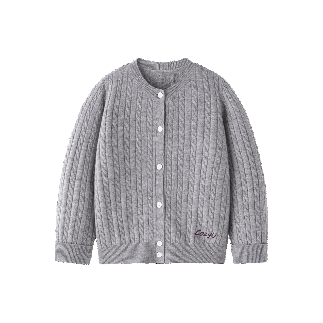 Classic Extra Fine Merino Wool Twist Knit Cardigan | Silver Haze made by CozyU