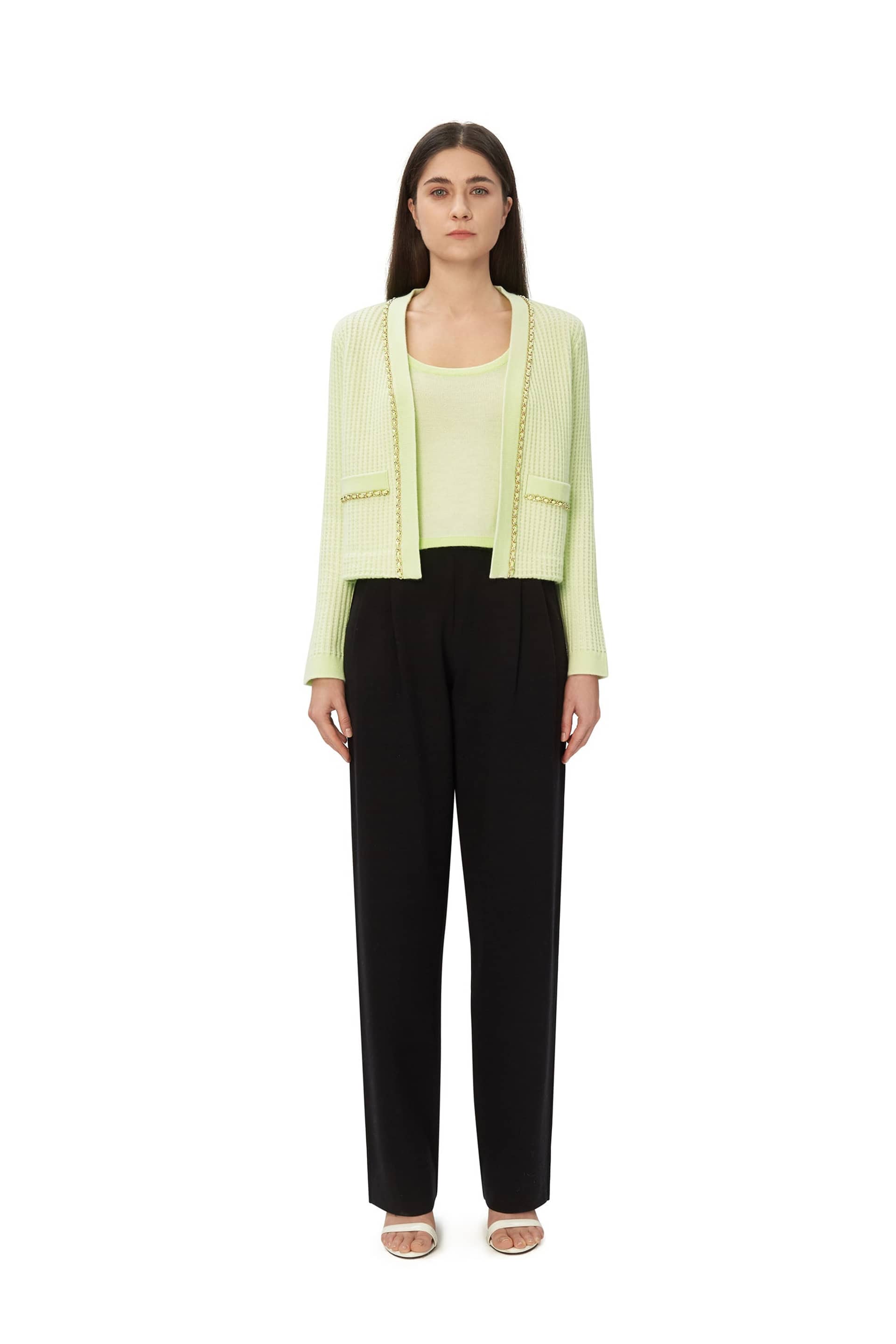 WAFFLE KNIT CASHMERE CARDIGAN in Green made by CRUSH Collection