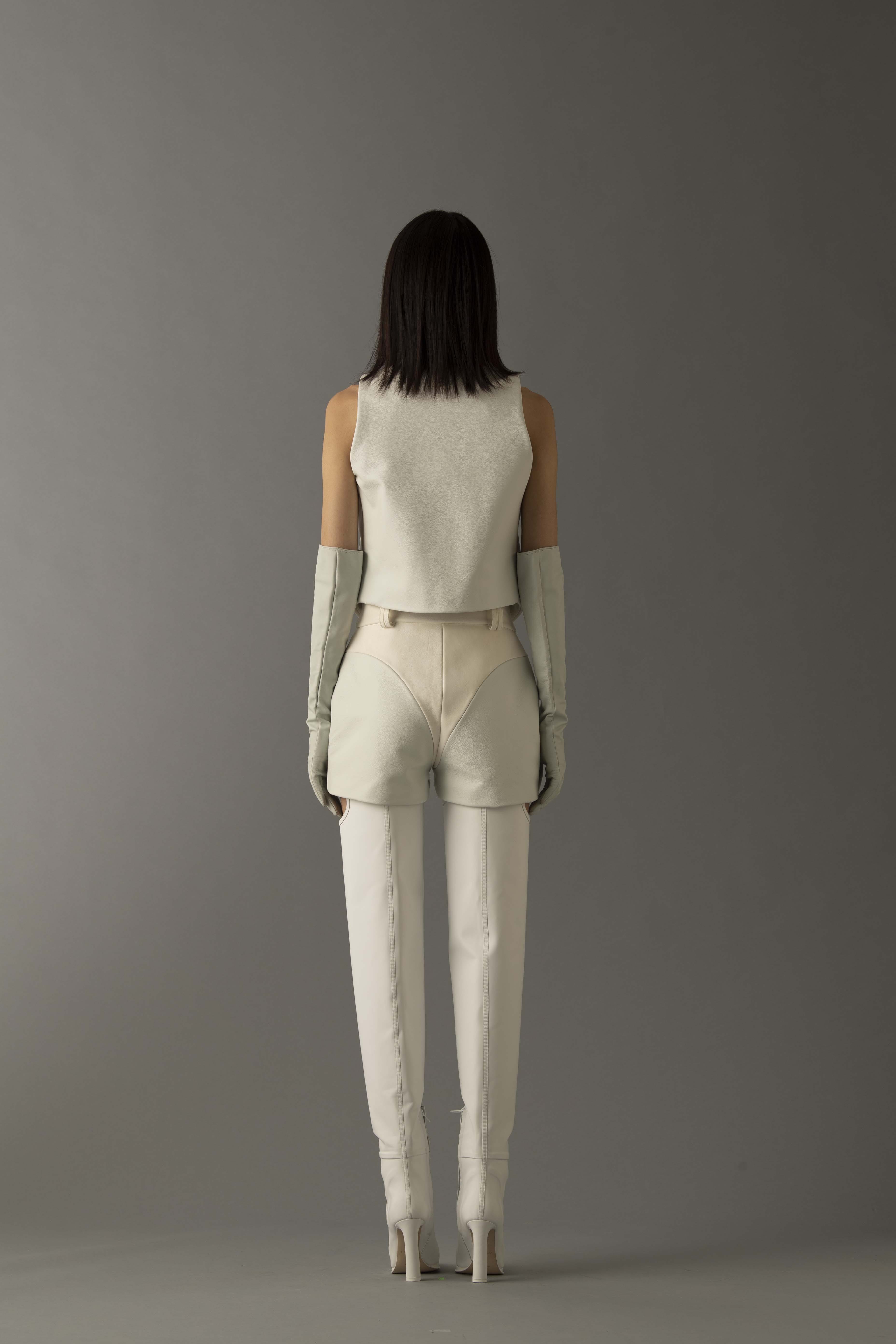 BLISS LEATHER & SUEDE SHORTS in White made by Vestiaire d'un Oiseau Libre