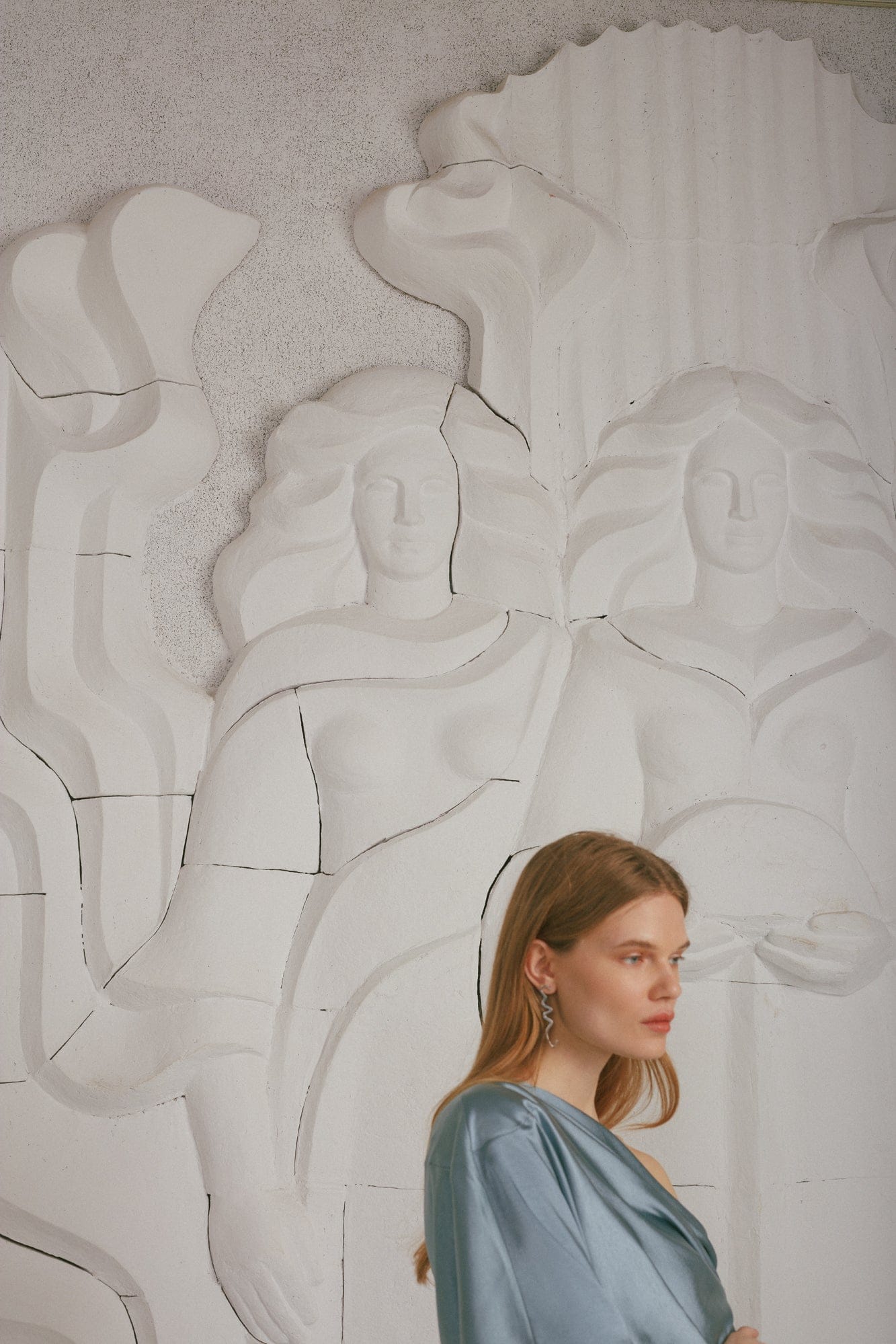 ILENE blue satin asymmetric midi evening dress made by UNDRESS