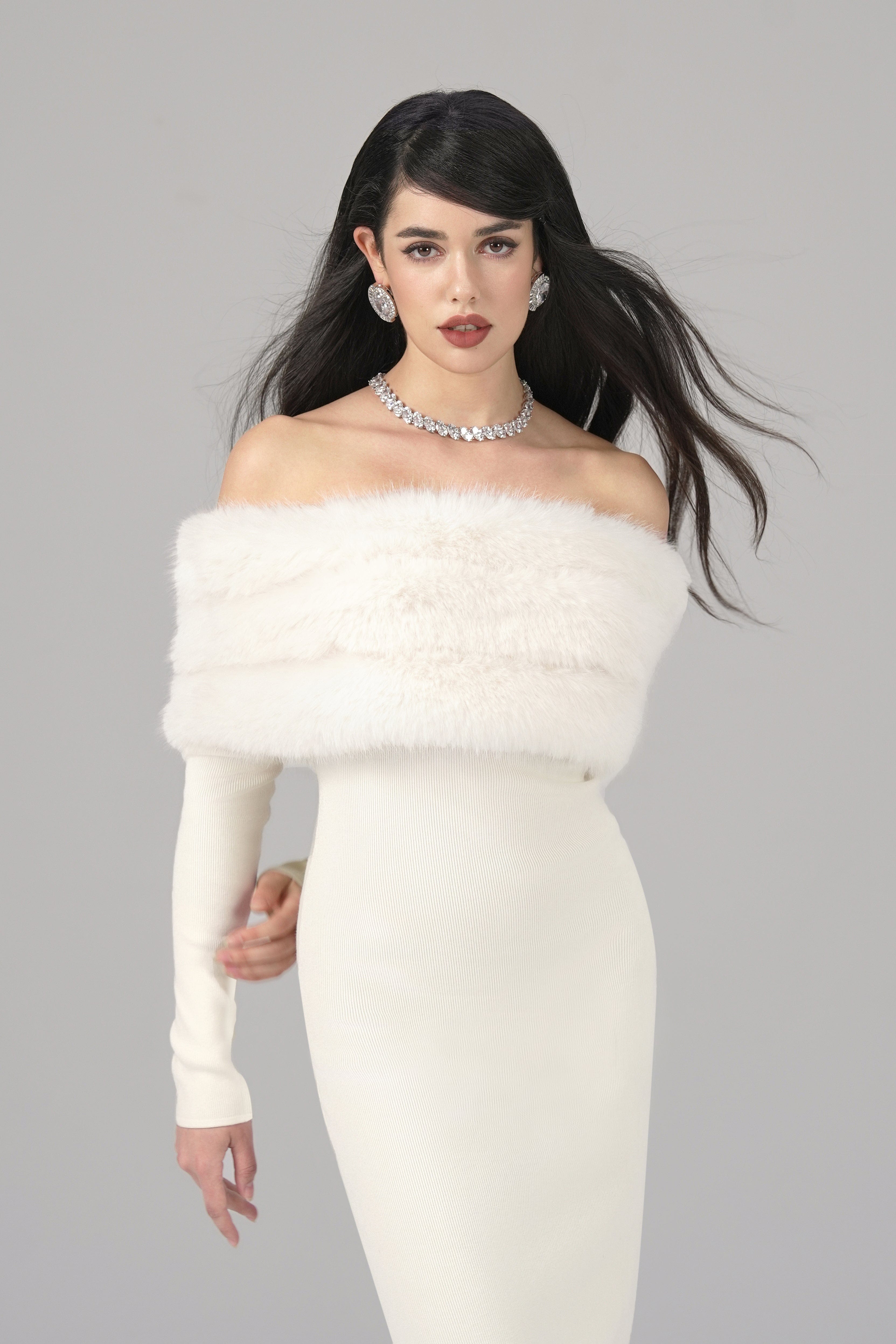 Natalia Fur Dress (White) made by Nana Jacqueline