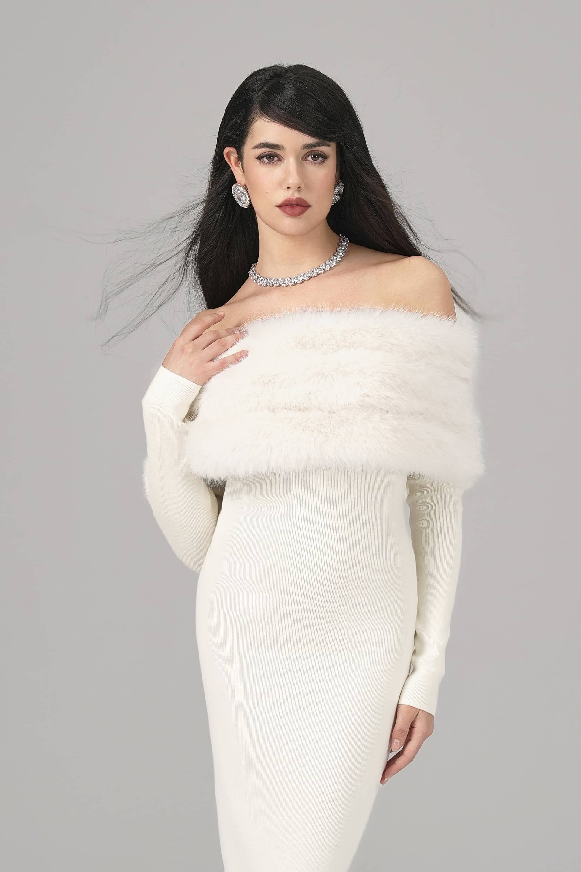 Natalia Fur Dress (White) made by Nana Jacqueline