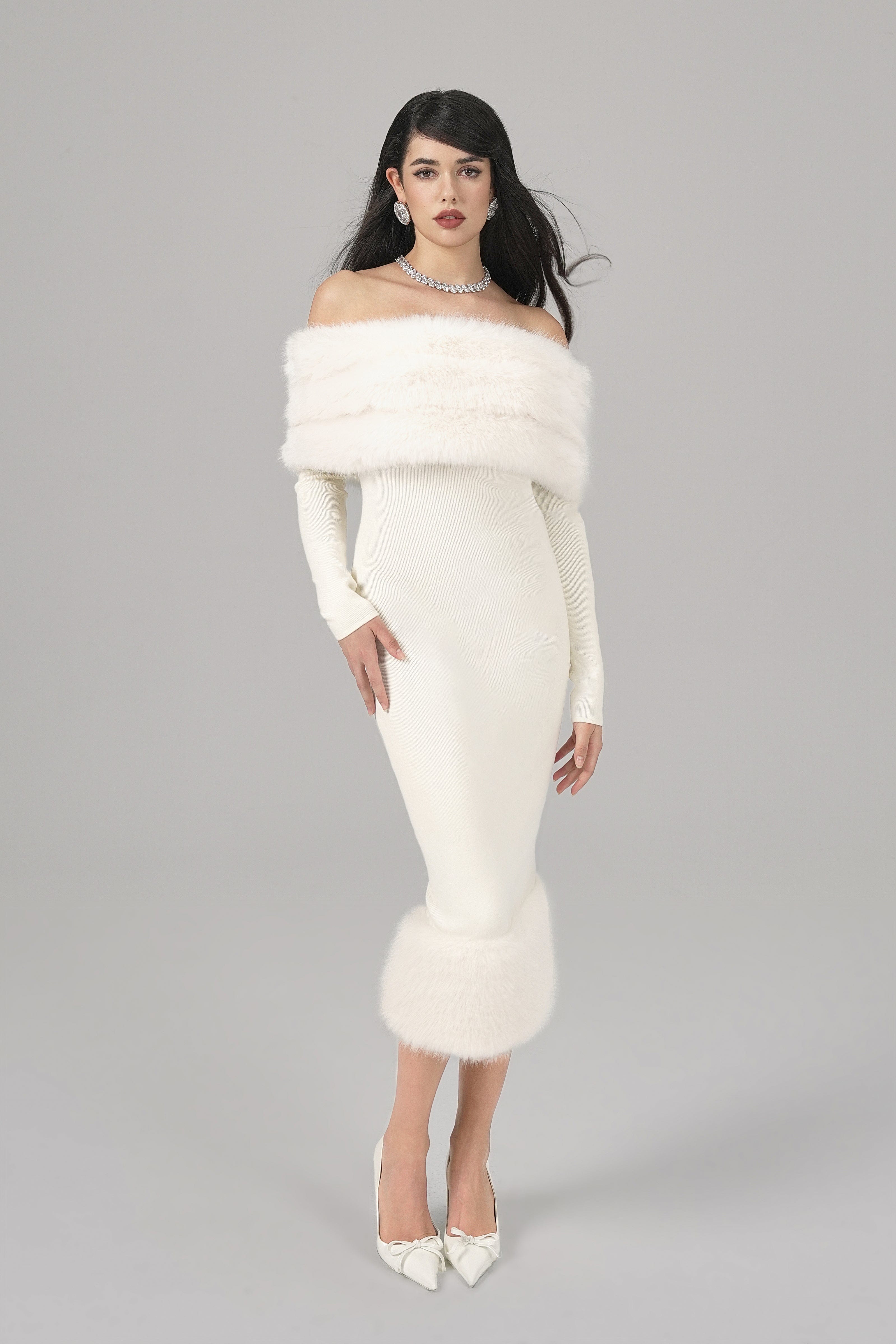 Natalia Fur Dress (White) made by Nana Jacqueline