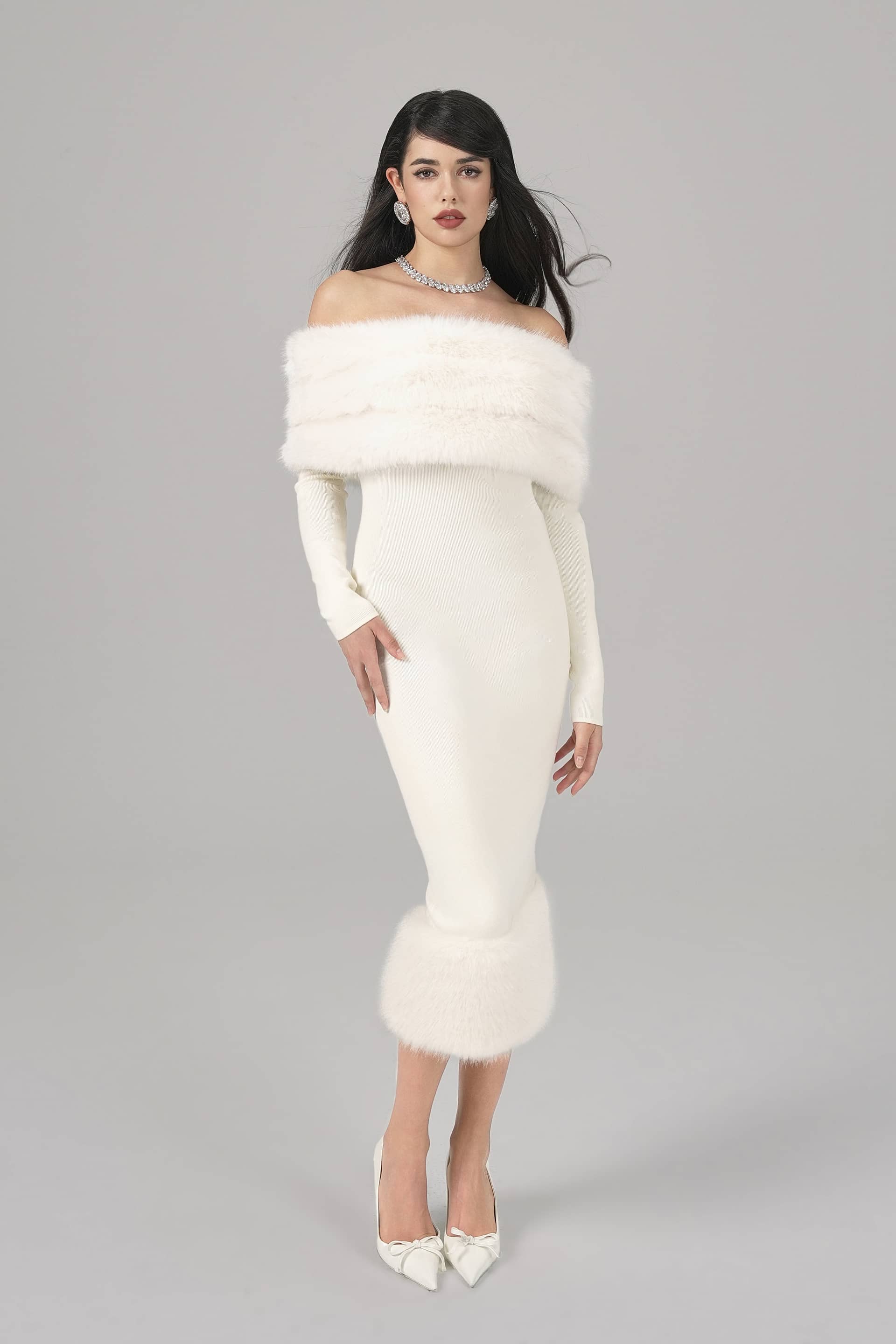 Natalia Fur Dress (White) made by Nana Jacqueline