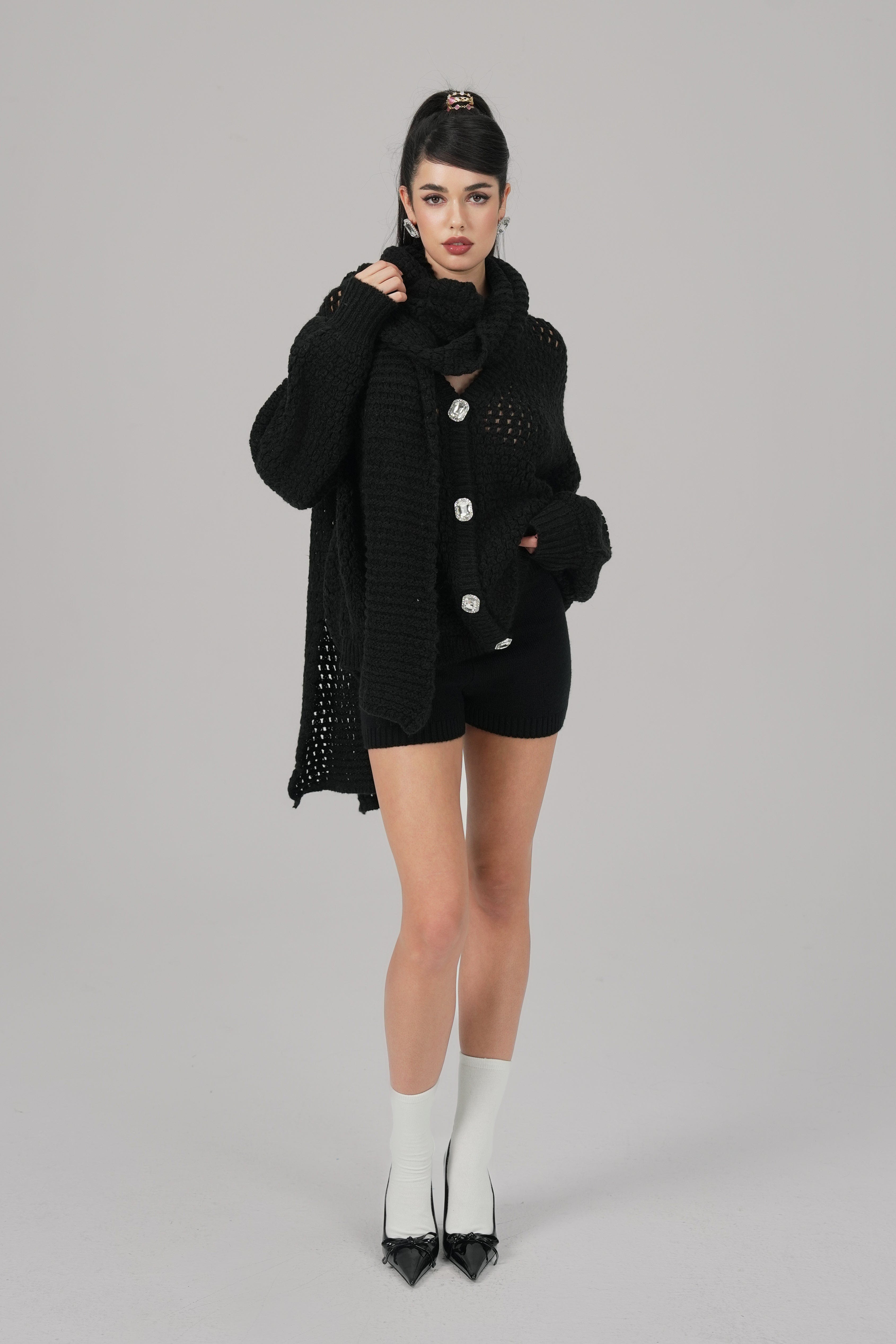 Alexis Cardigan + Scarf Set (Black) made by Nana Jacqueline