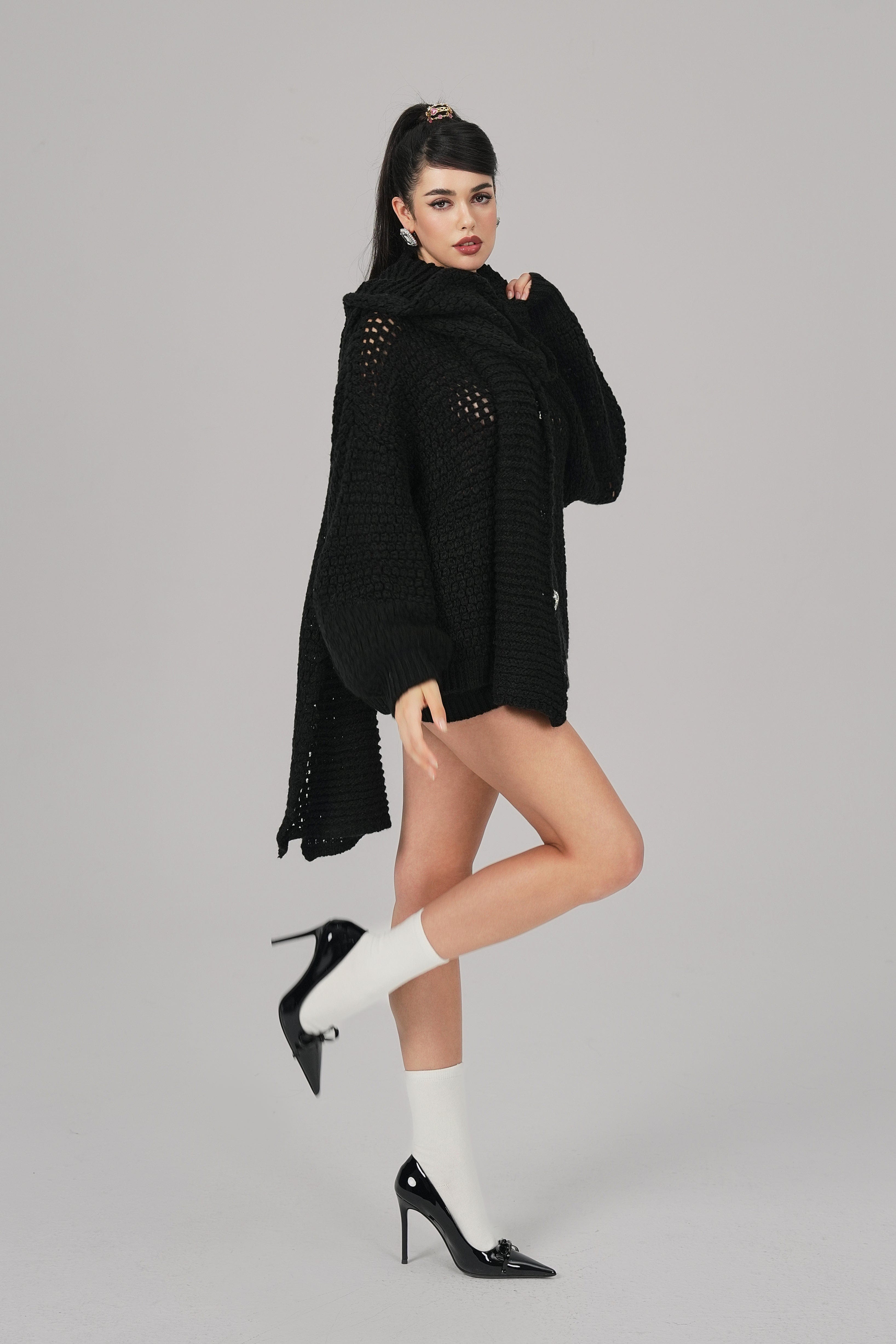 Alexis Cardigan + Scarf Set (Black) made by Nana Jacqueline