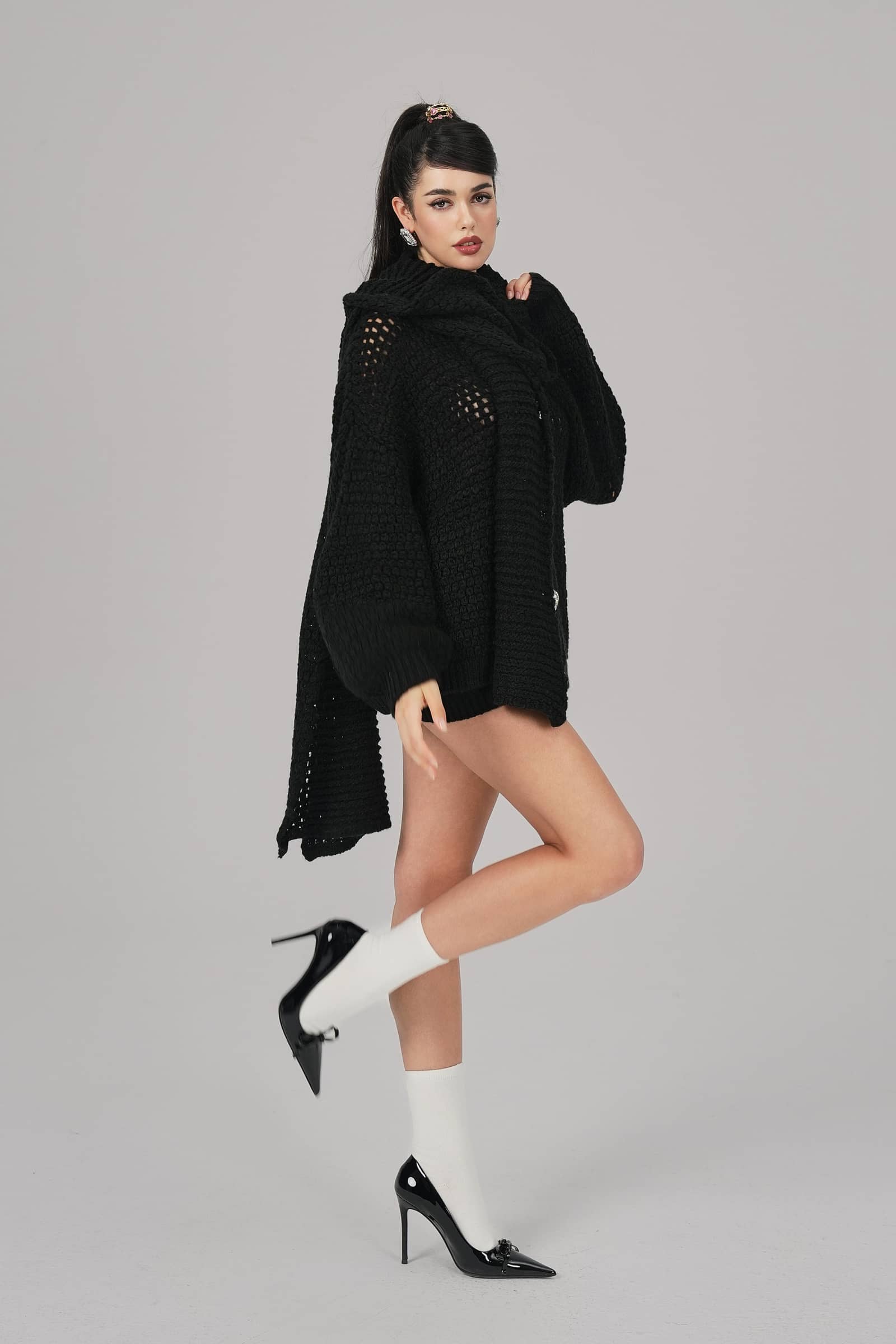 Alexis Cardigan + Scarf Set (Black) made by Nana Jacqueline