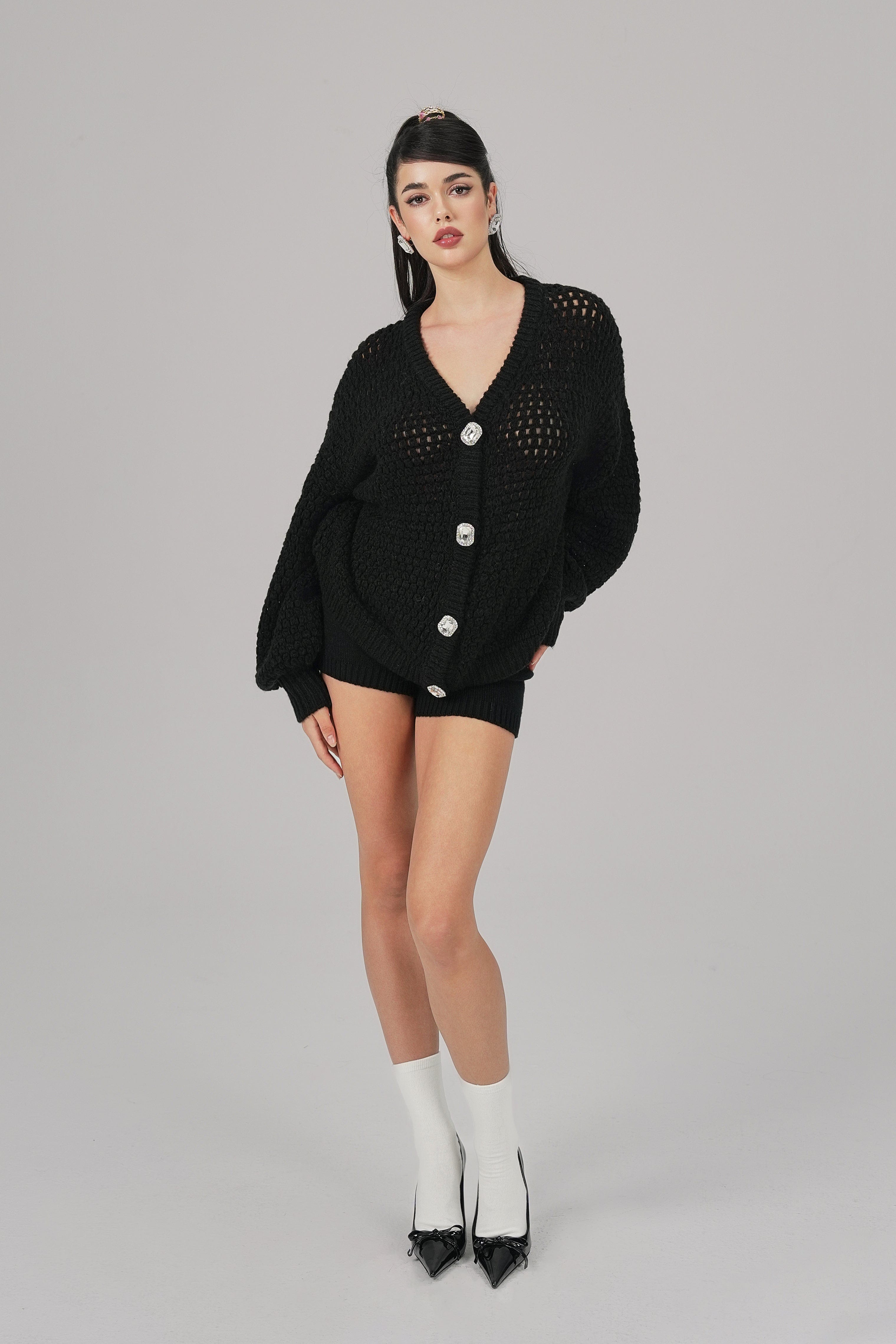 Alexis Cardigan + Scarf Set (Black) made by Nana Jacqueline