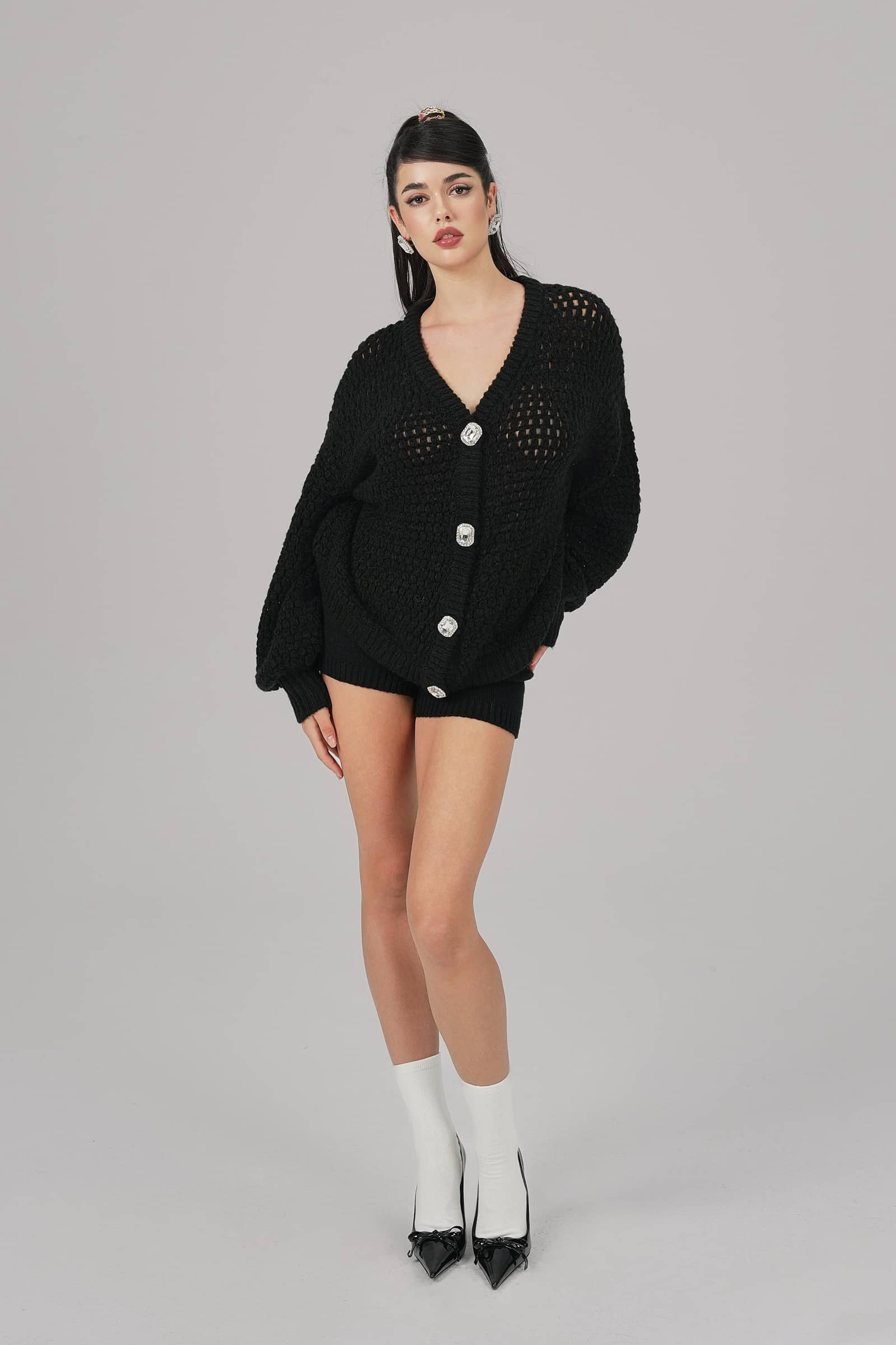 Alexis Cardigan + Scarf Set (Black) made by Nana Jacqueline