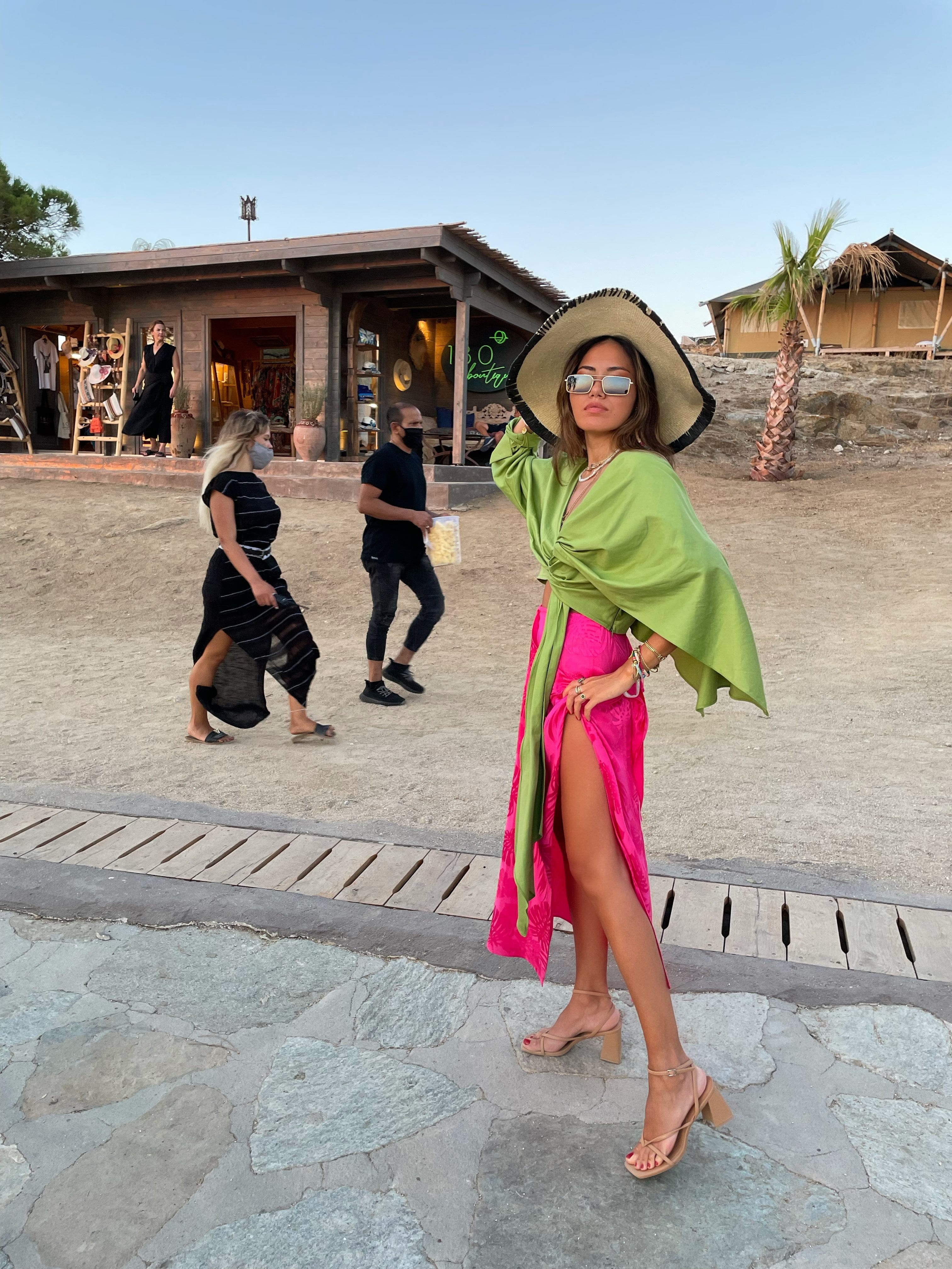 Maia Wrap Skirt In Fushia made by Nazli Ceren