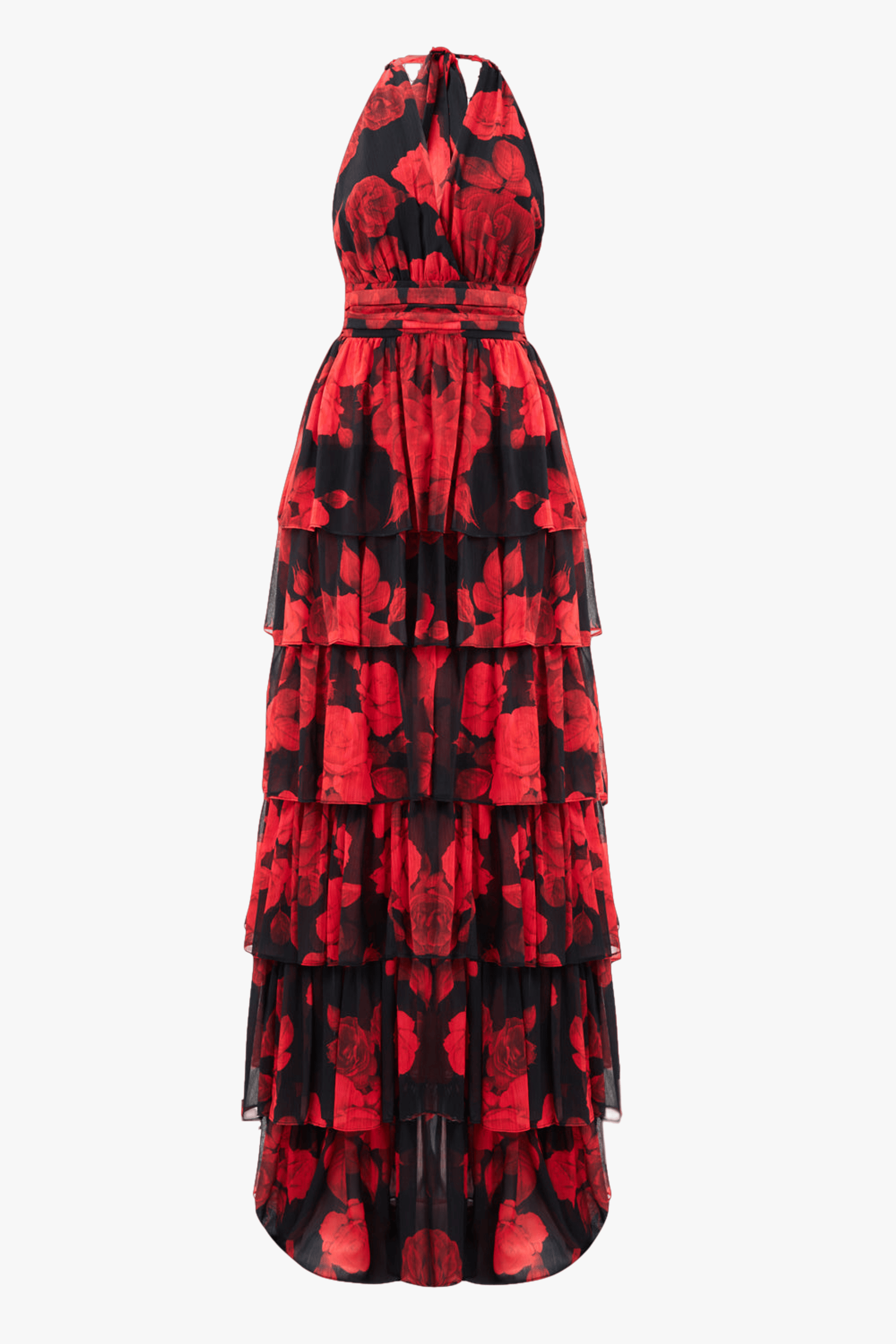 Lola Red Floral Ruffled Maxi Dress made by Lora Istanbul