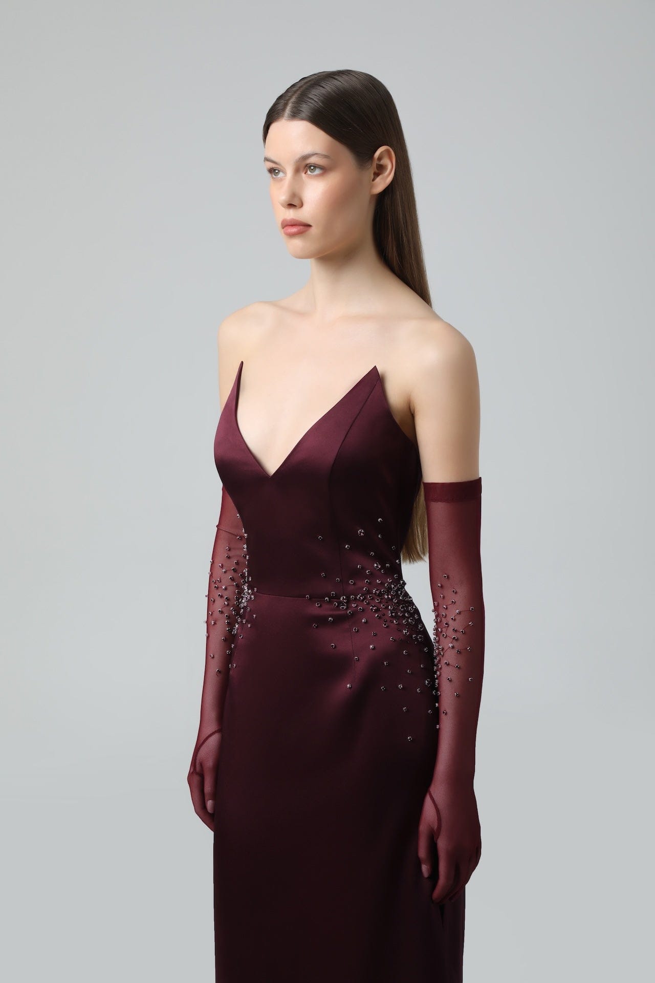 Crystal Embellished V-Neck Strapless Gown made by NDS The Label