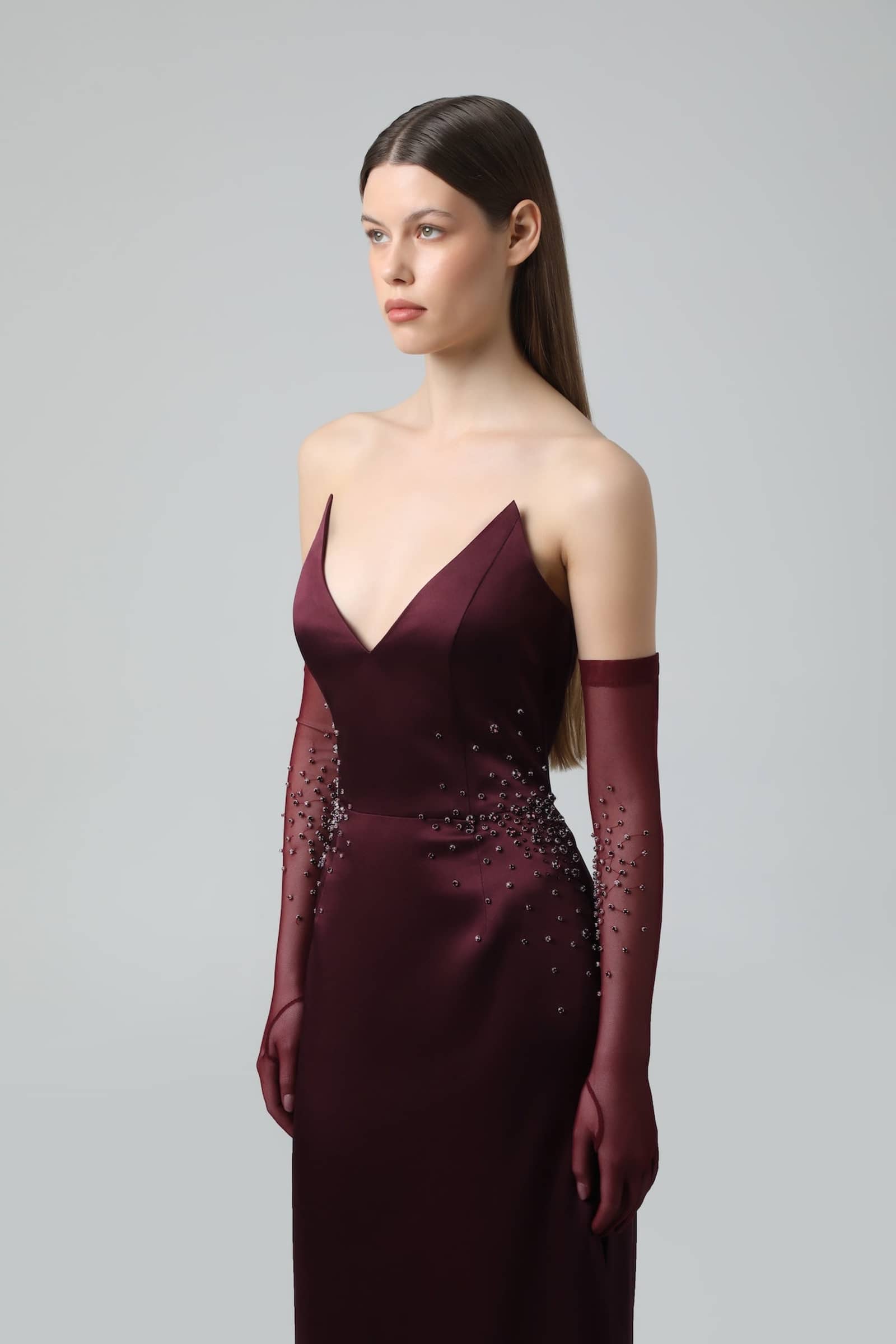 Crystal Embellished V-Neck Strapless Gown made by NDS The Label