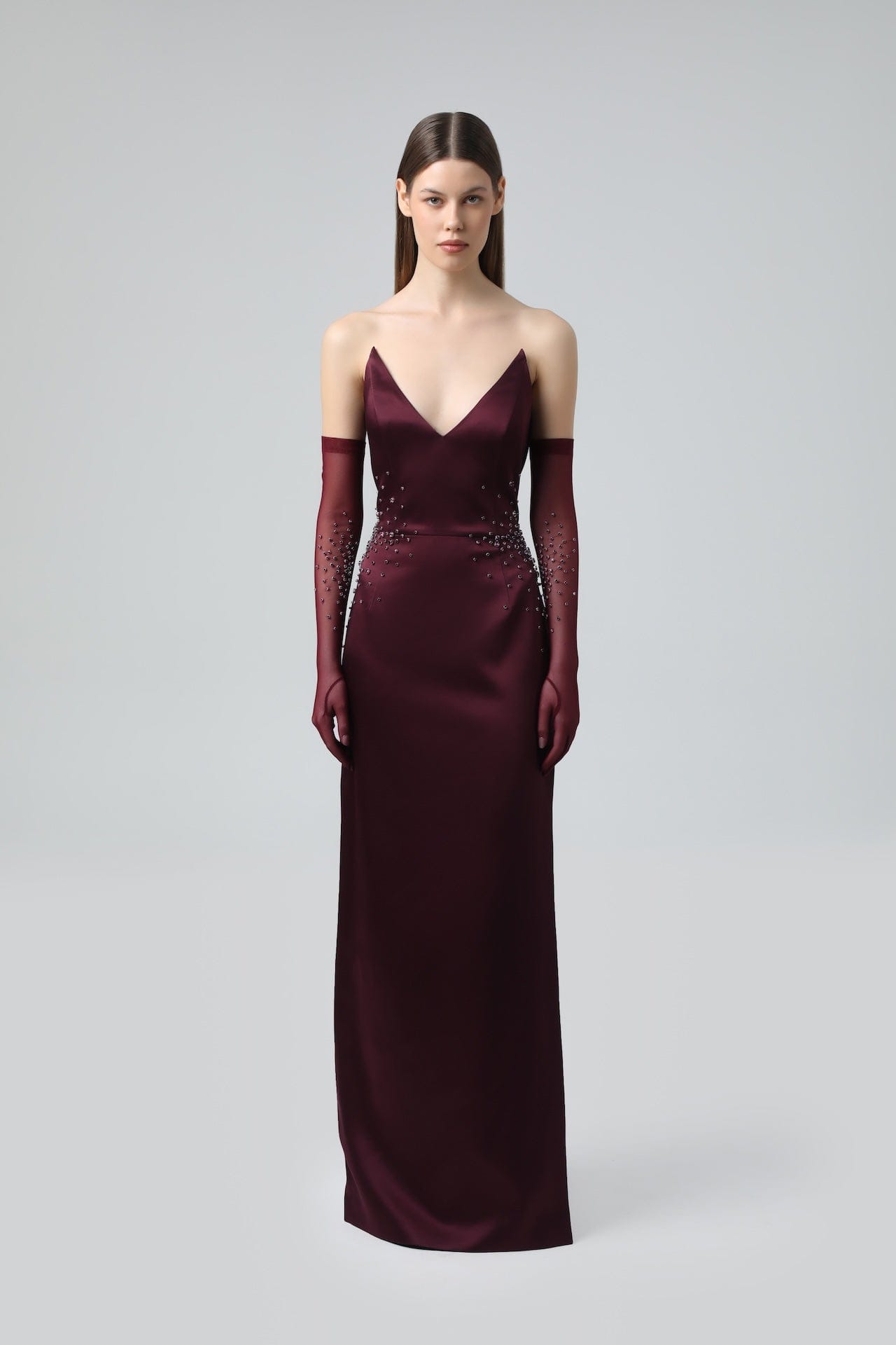 Crystal Embellished V-Neck Strapless Gown made by NDS The Label