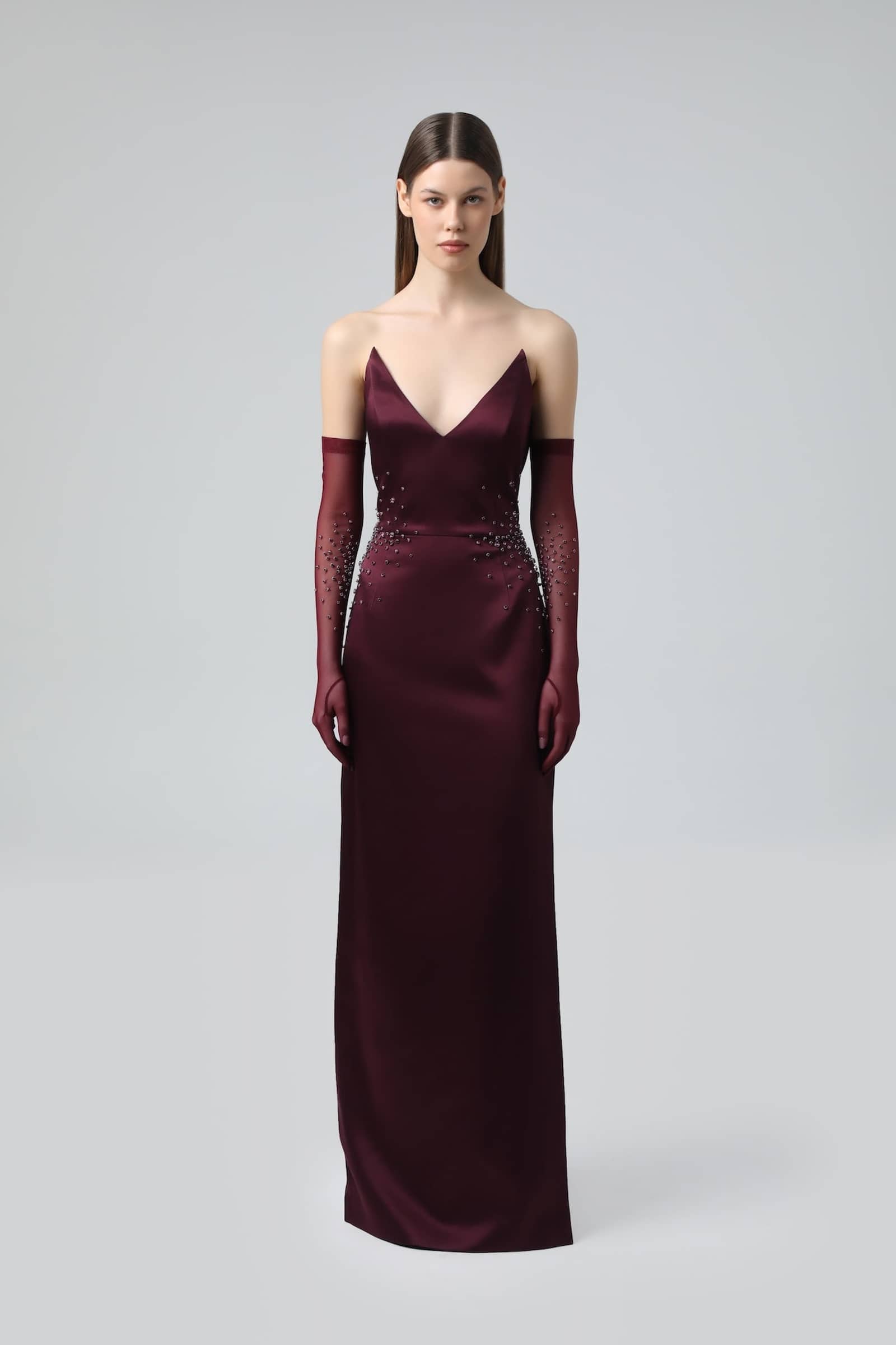 Crystal Embellished V-Neck Strapless Gown made by NDS The Label