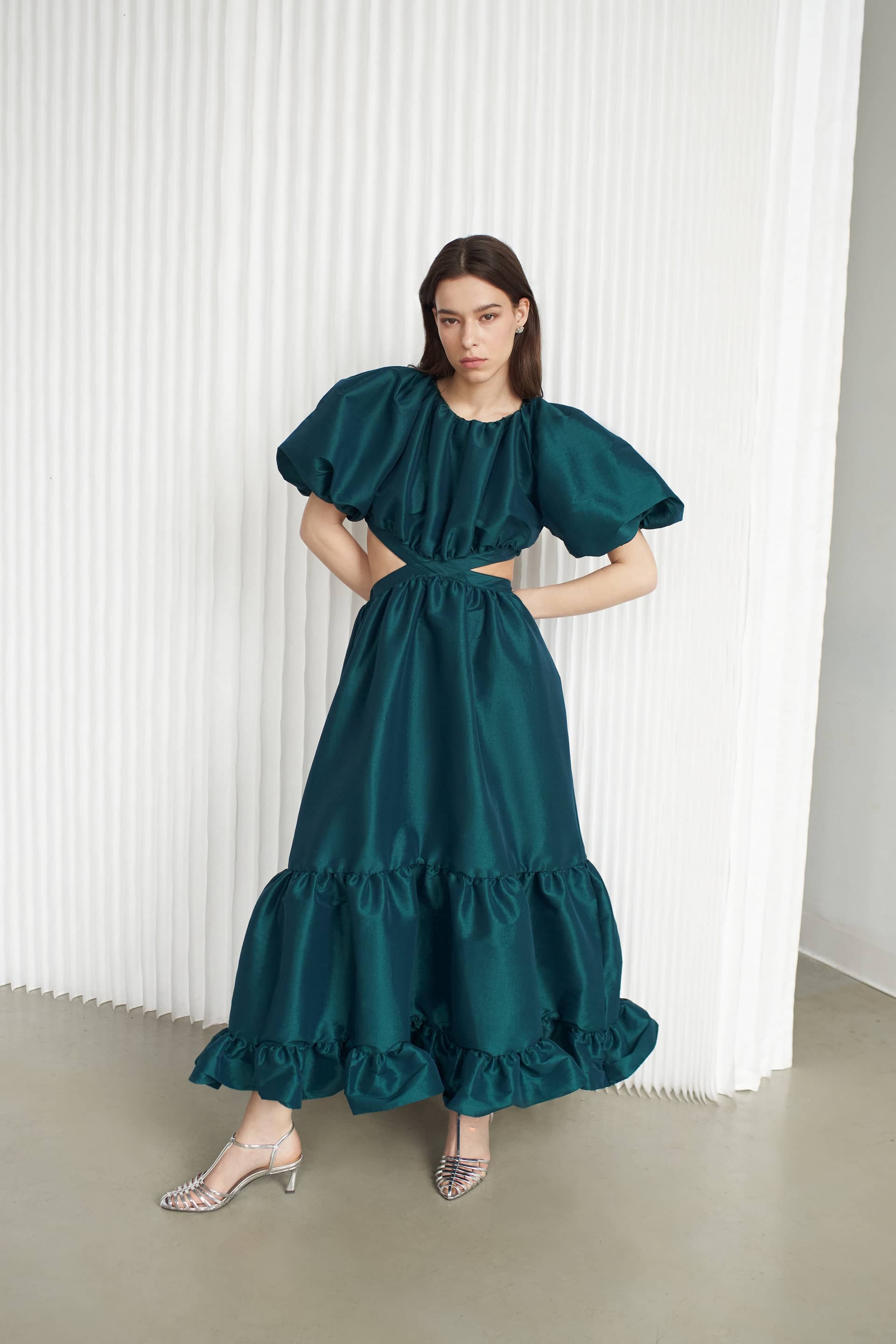 Laila Maxi Taffeta Dress Emerald Green made by Vasiliki