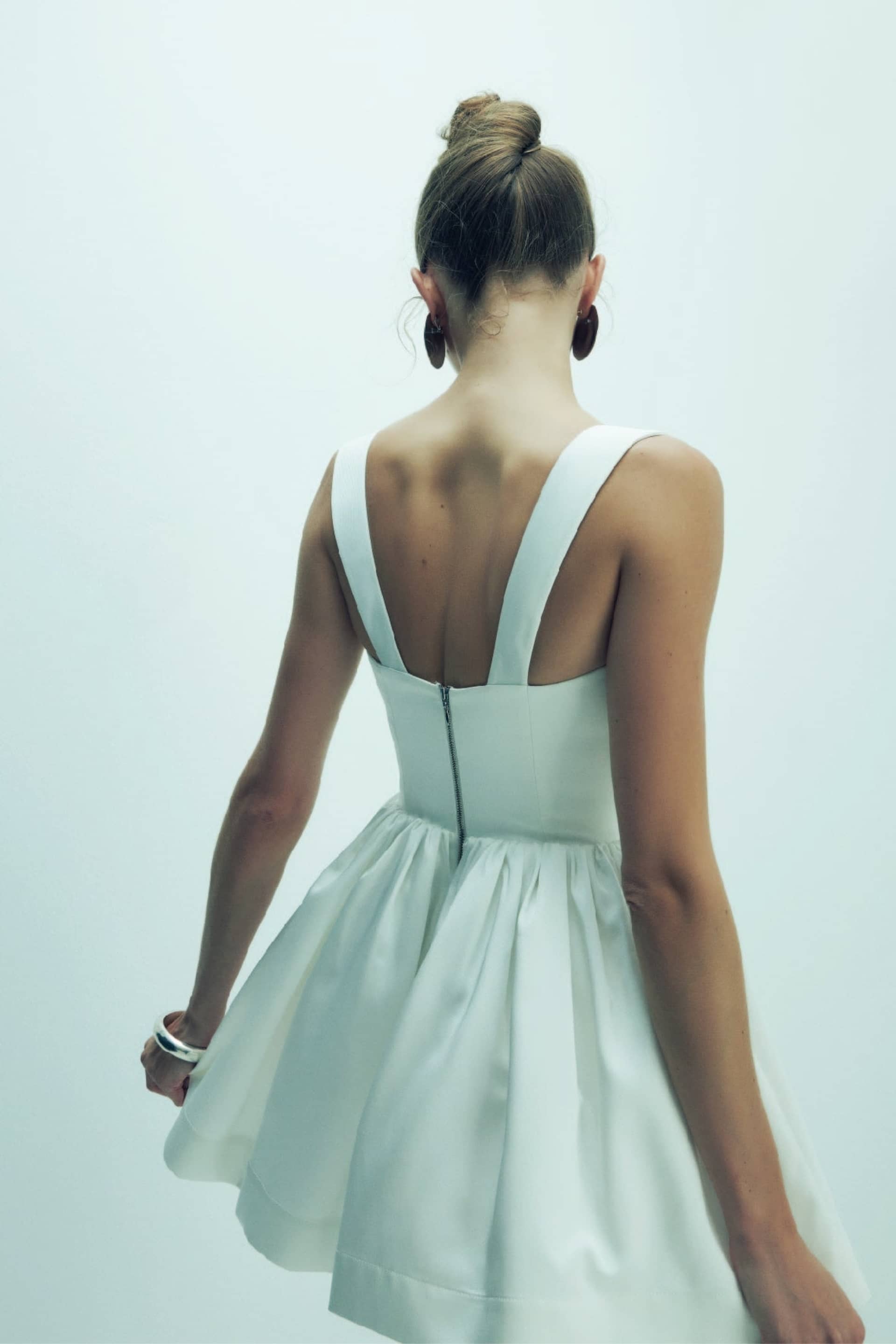 Leanne Satin Mini Dress in Lily White made by Nazli Ceren