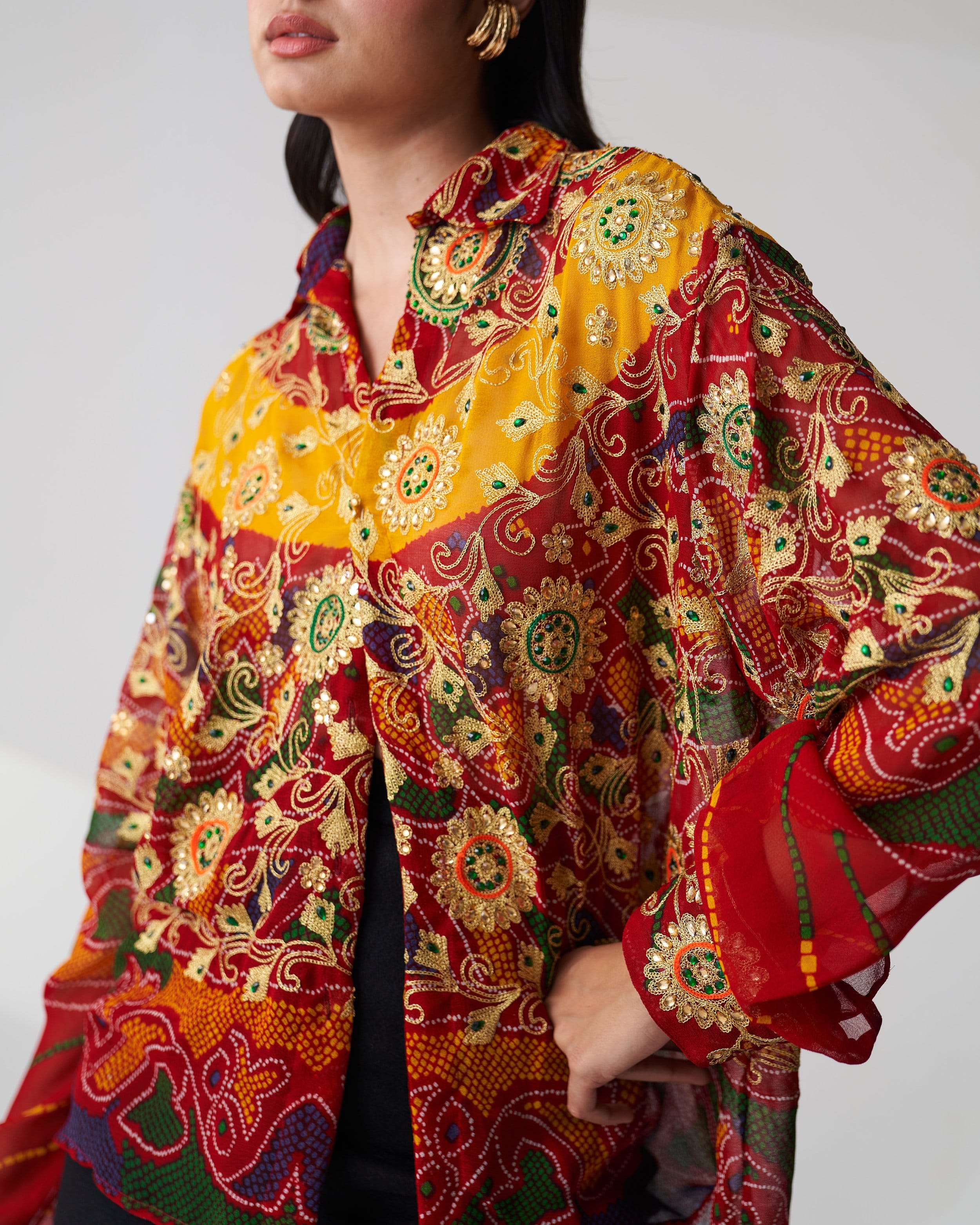 Upcycled Odhni Embroidered Shirt made by Szabo Sihag