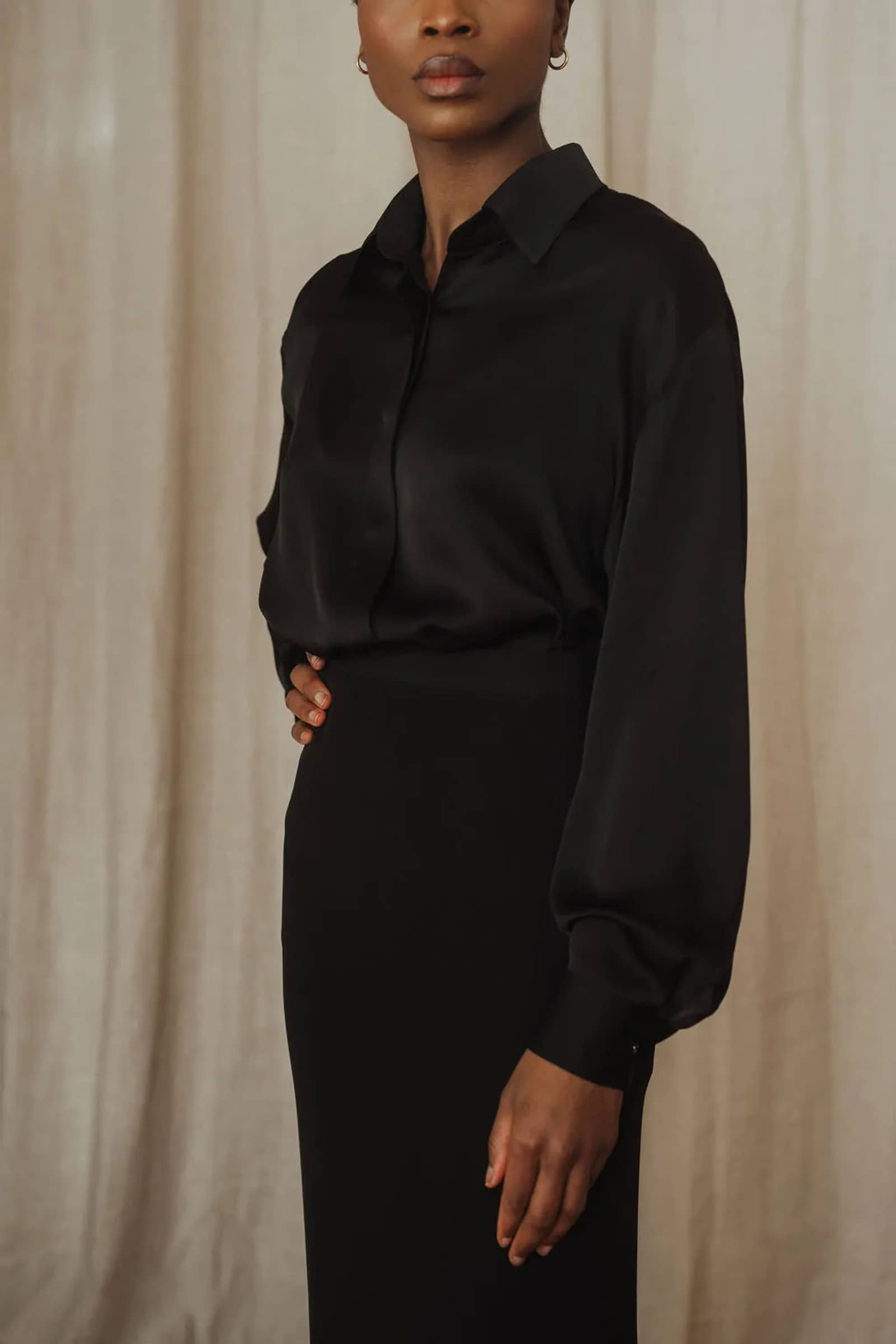 Women's Silk Shirt - Black made by MORACÉE