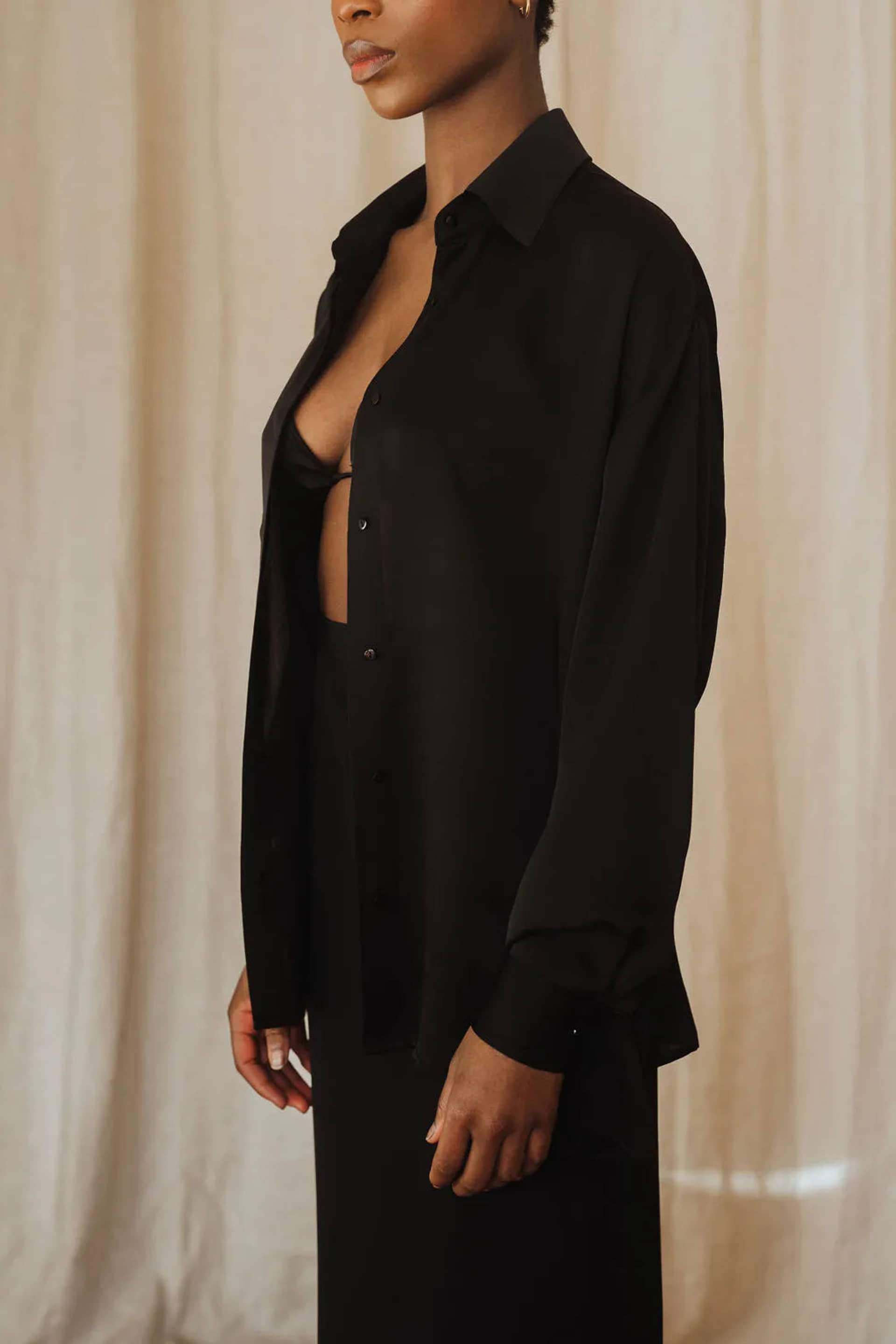 Women's Silk Shirt - Black made by MORACÉE