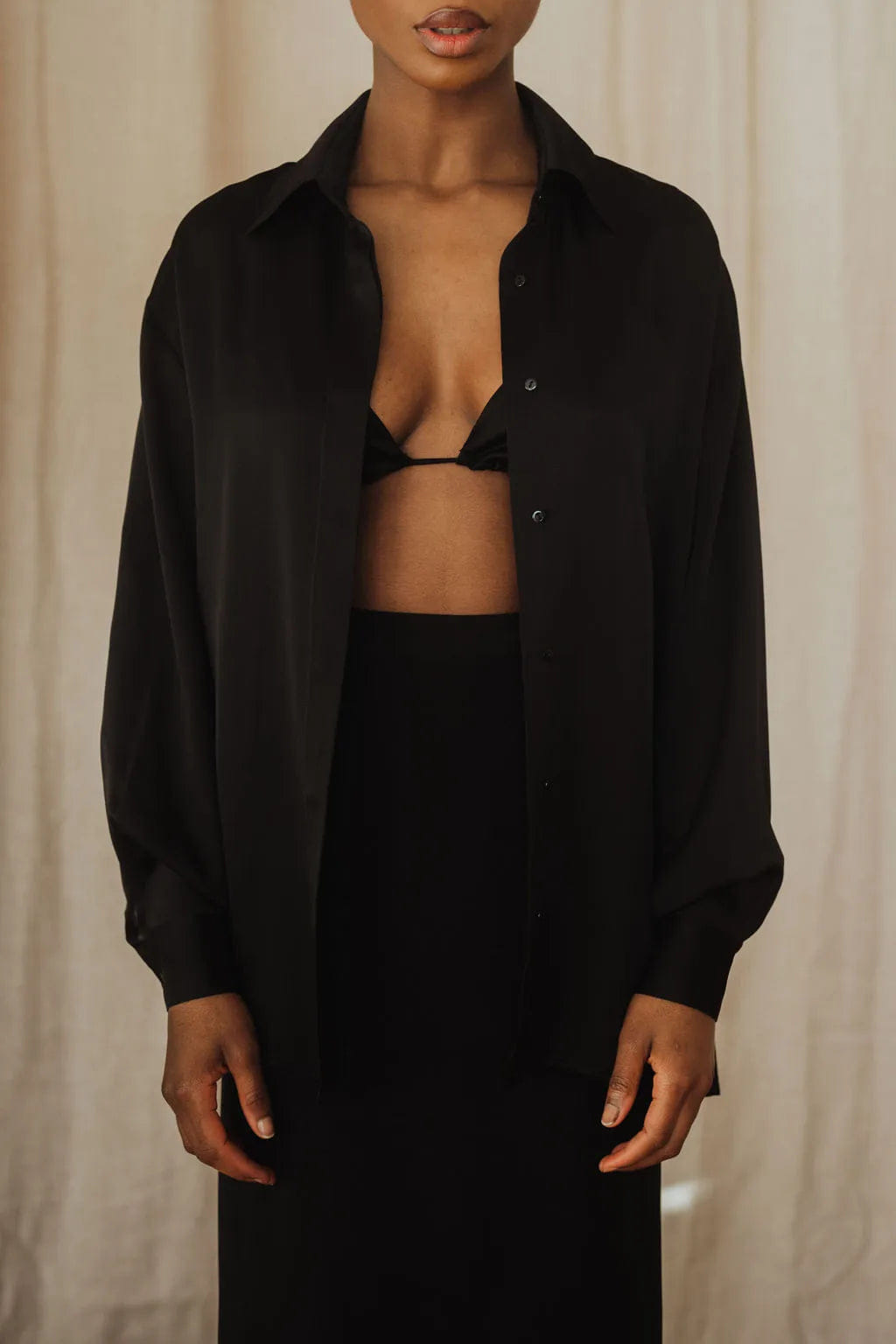 Women's Silk Shirt - Black made by MORACÉE