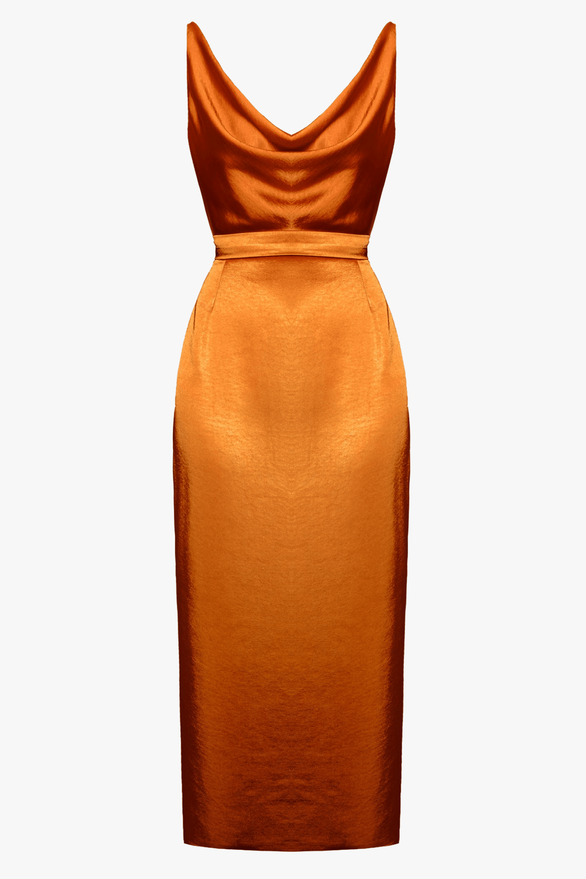 KAMEA brown satin draped front dress made by UNDRESS